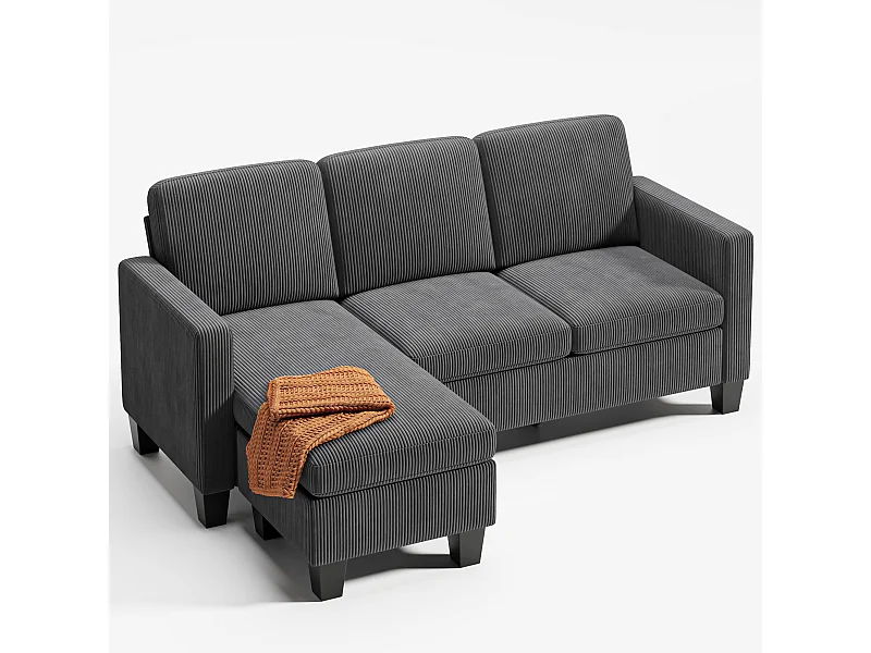 Canapé D’angle 3 Places Canapé modulable Velours Côtelé Gris foncé