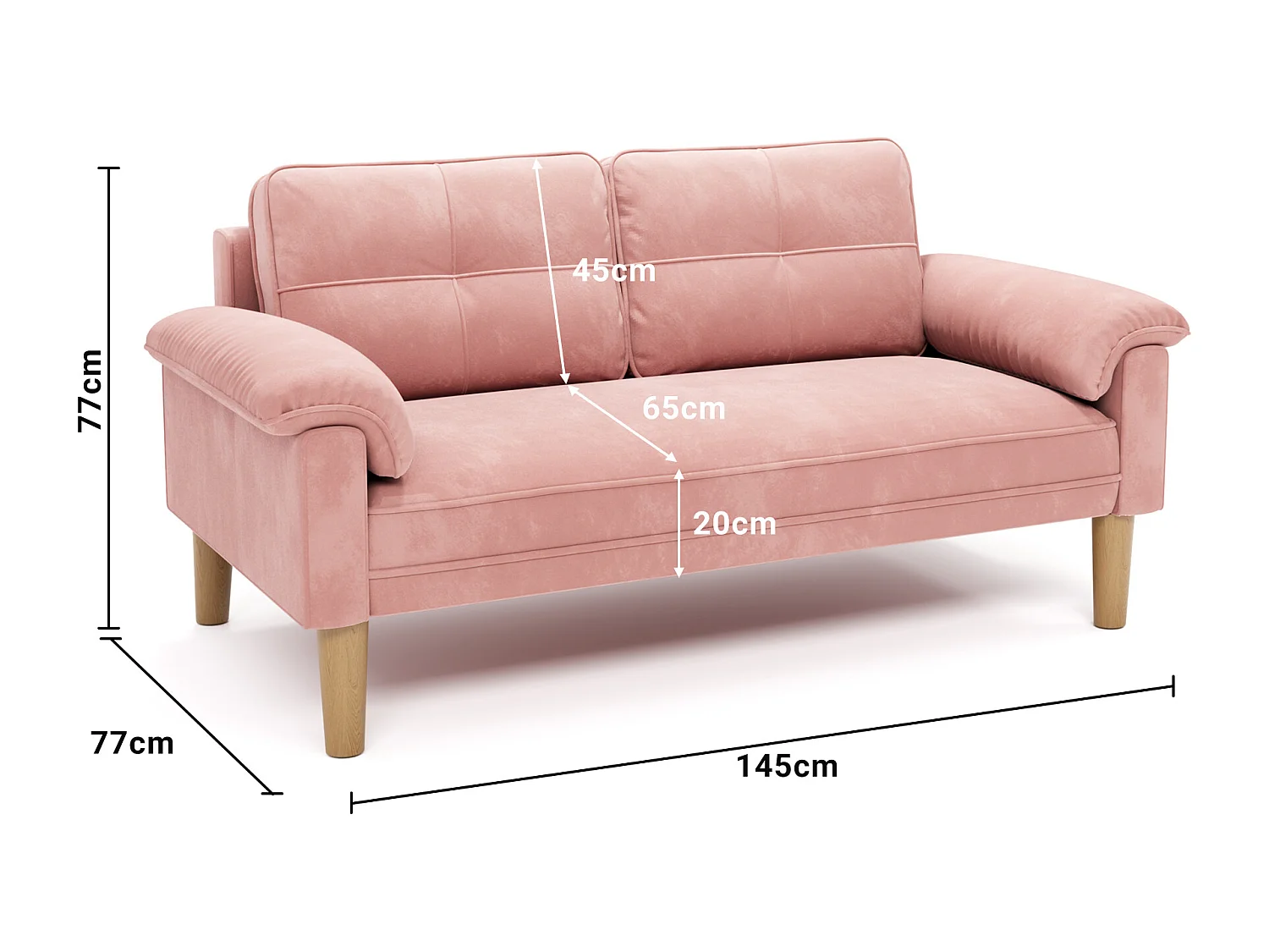 Canapé 2 Places Relax Tissu Rose，145 x 77 x 77 cm