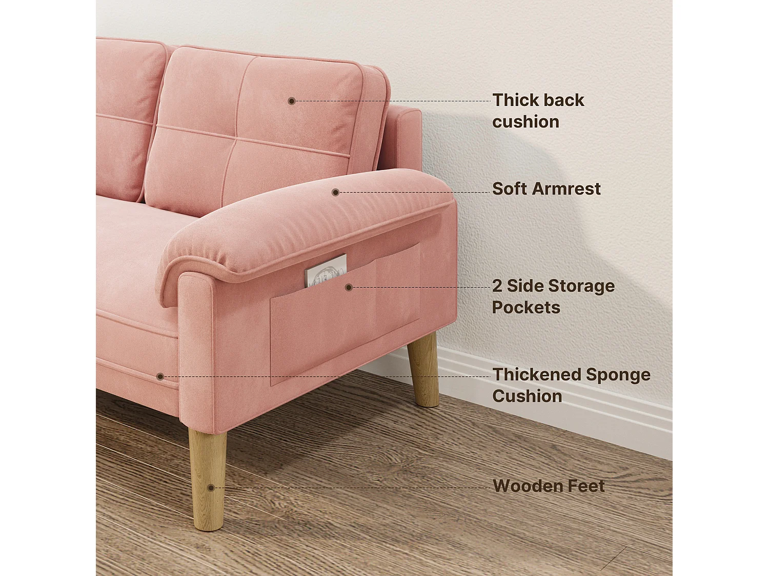 Canapé 2 Places Relax Tissu Rose，145 x 77 x 77 cm