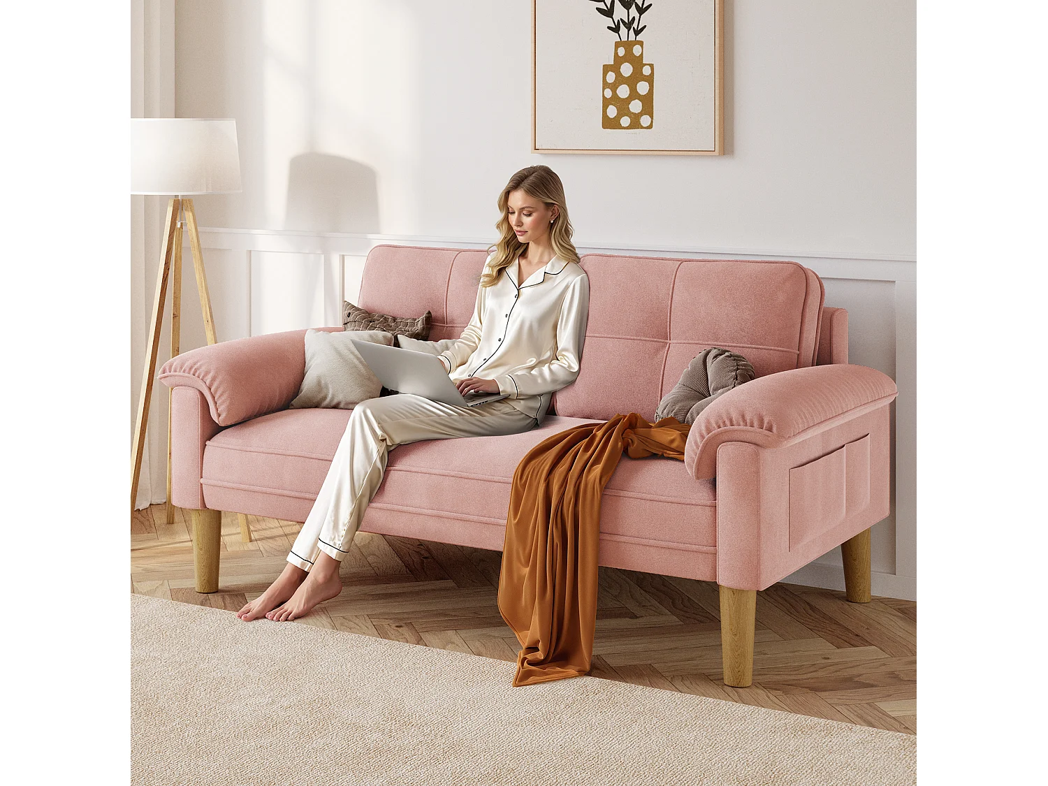 Canapé 2 Places Relax Tissu Rose，145 x 77 x 77 cm