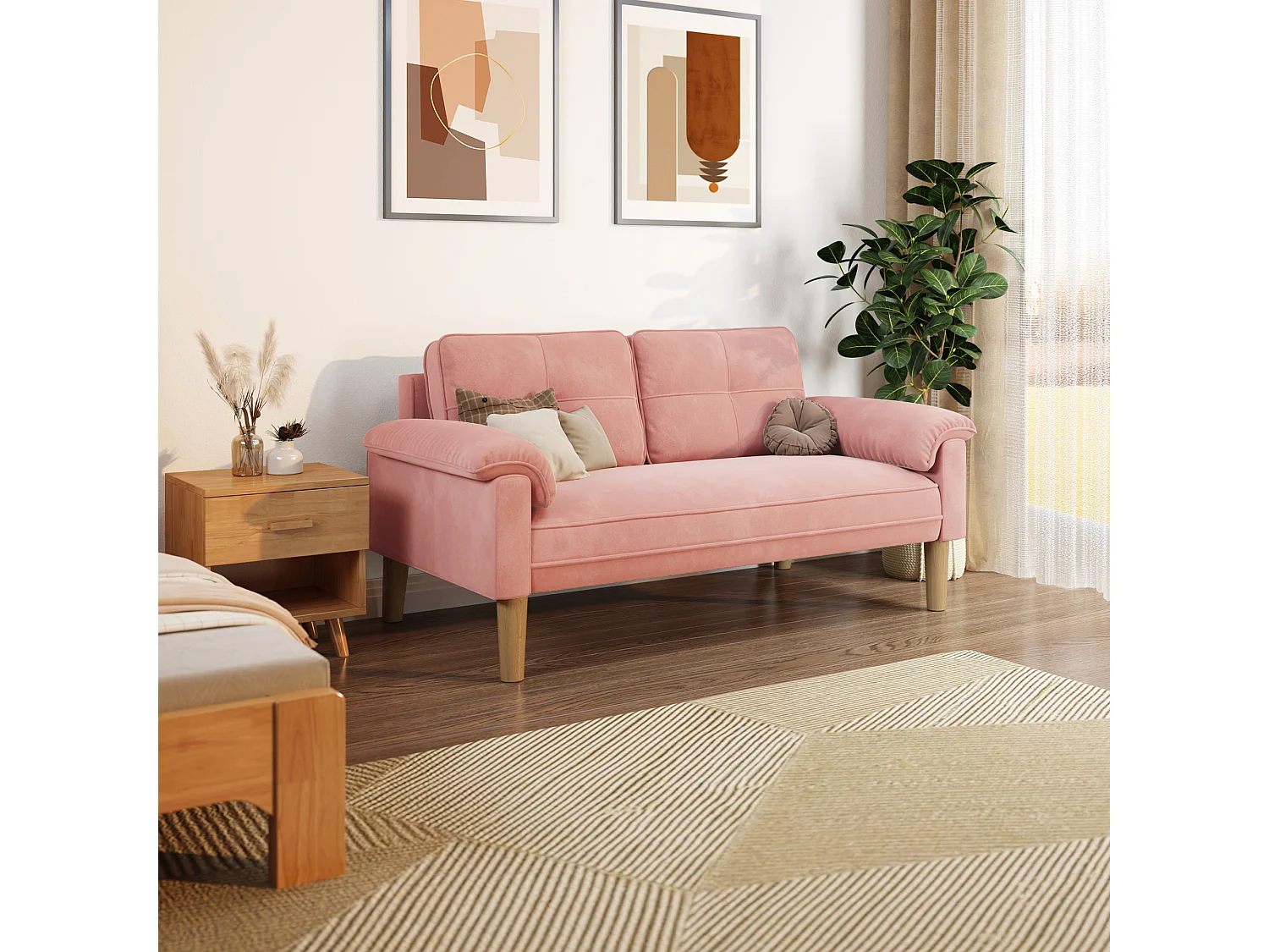 Canapé 2 Places Relax Tissu Rose，145 x 77 x 77 cm