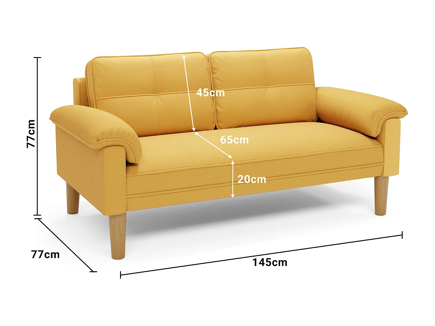 Canapé 2 Places Relax Tissu Jaune，145 x 77 x 77 cm