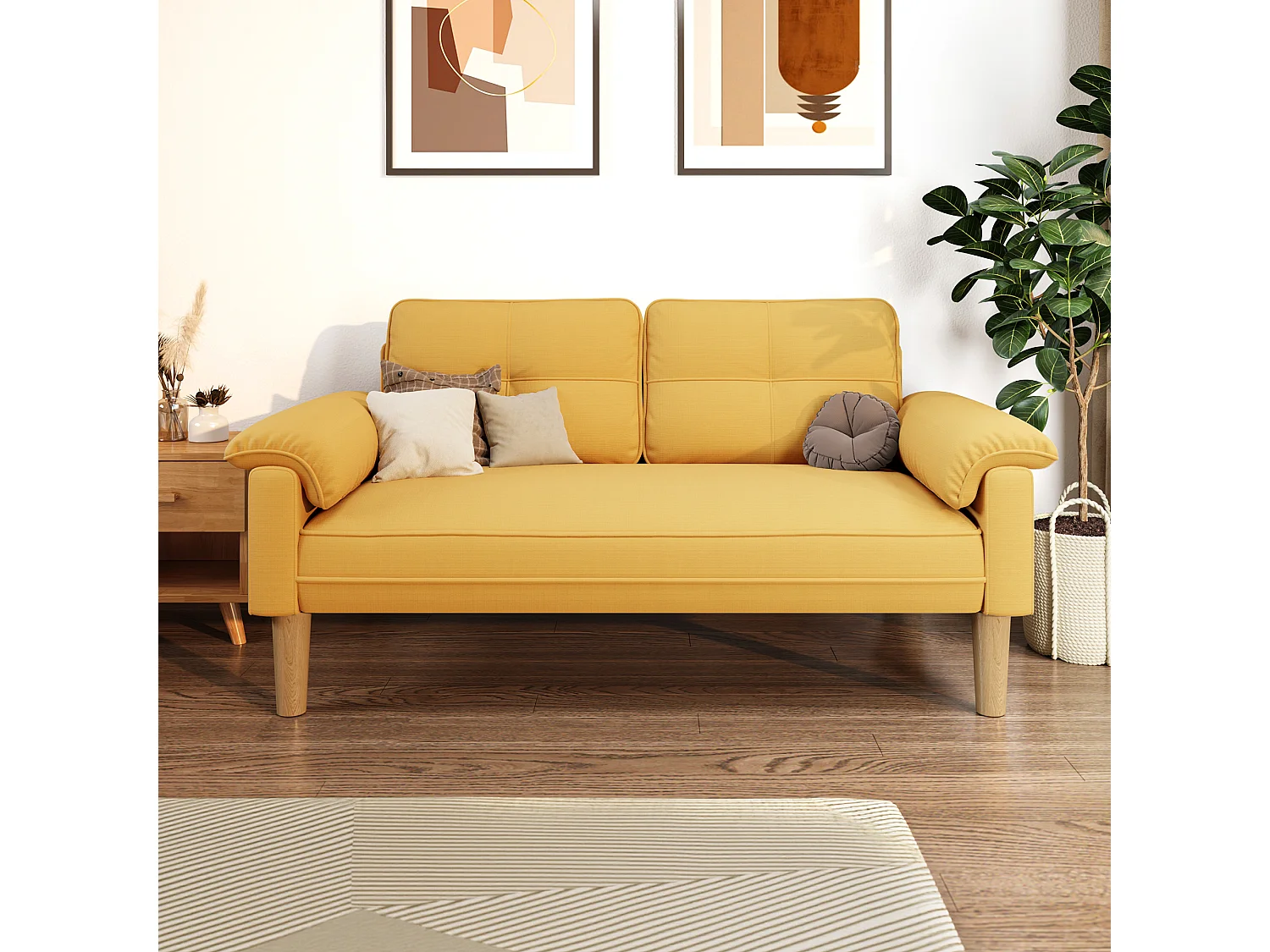 Canapé 2 Places Relax Tissu Jaune，145 x 77 x 77 cm
