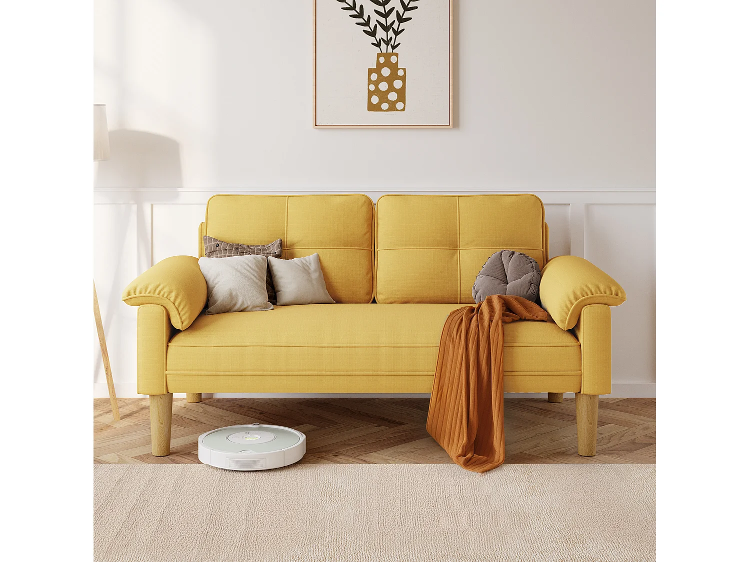 Canapé 2 Places Relax Tissu Jaune，145 x 77 x 77 cm