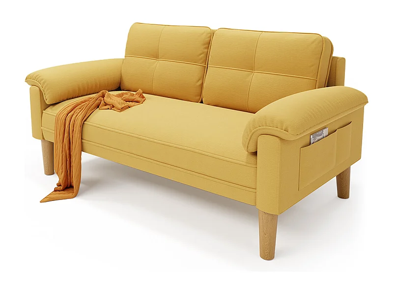 Canapé 2 Places Relax Tissu Jaune，145 x 77 x 77 cm