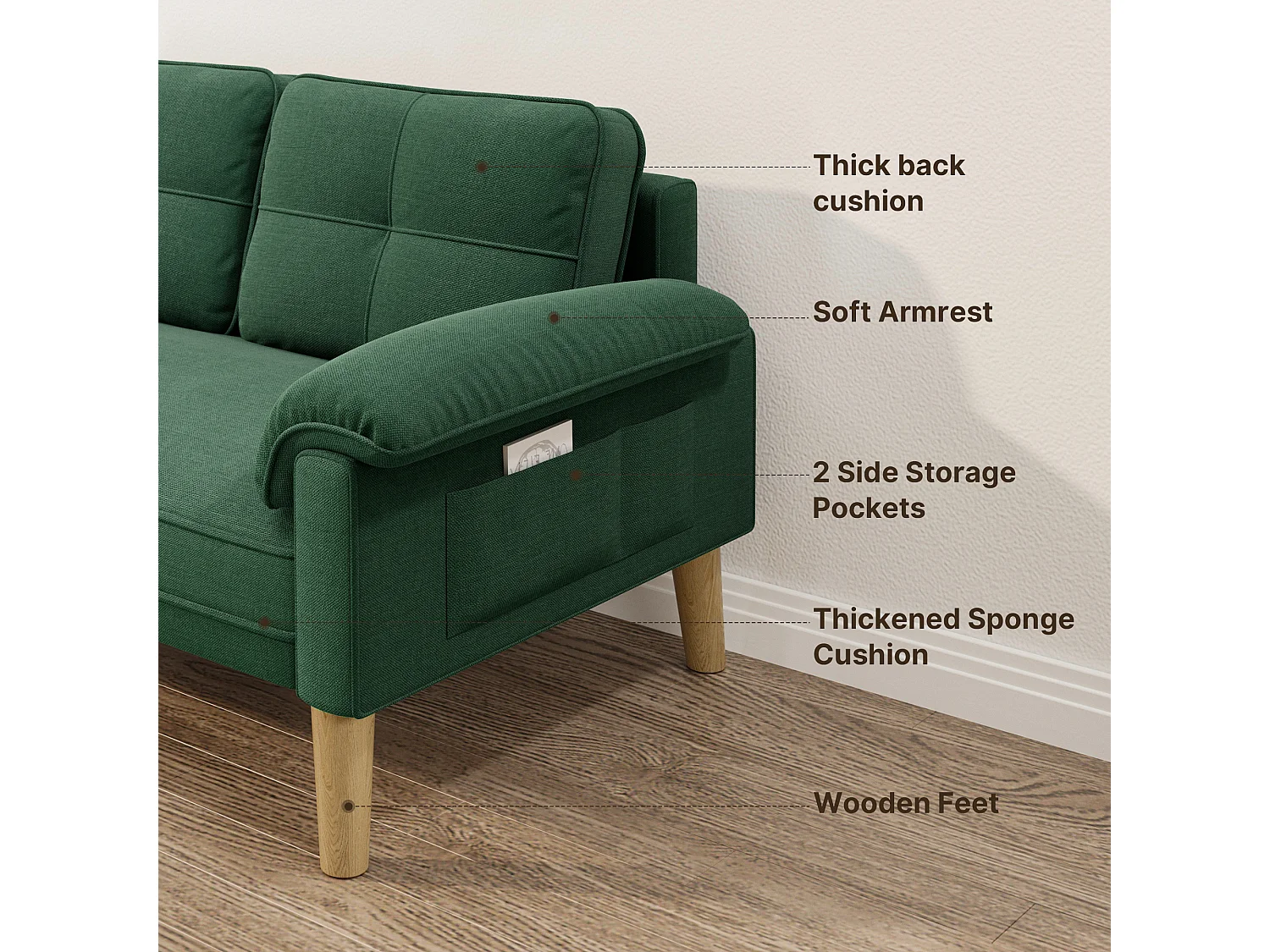 Canapé 2 Places Relax Tissu Vert，145 x 77 x 77 cm