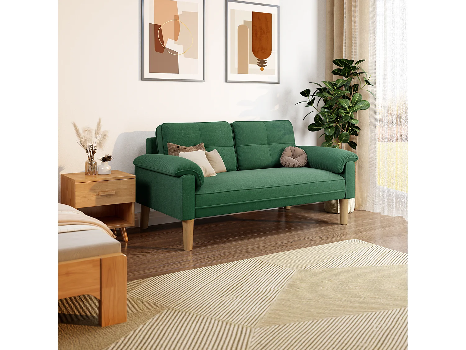 Canapé 2 Places Relax Tissu Vert，145 x 77 x 77 cm