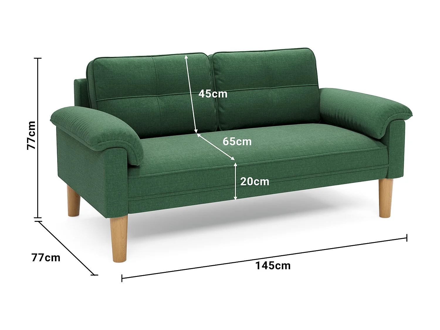 Canapé 2 Places Relax Tissu Vert，145 x 77 x 77 cm
