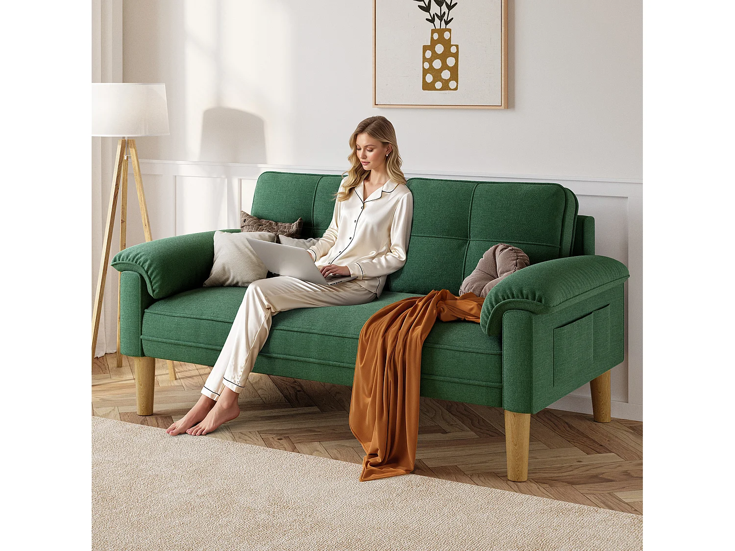 Canapé 2 Places Relax Tissu Vert，145 x 77 x 77 cm