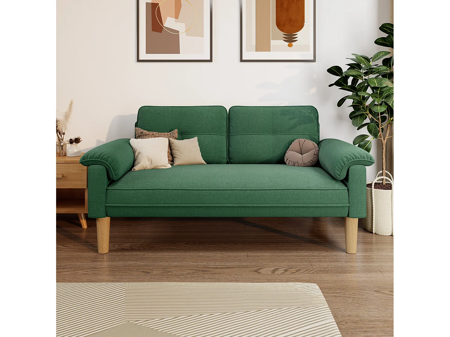 Canapé 2 Places Relax Tissu Vert，145 x 77 x 77 cm