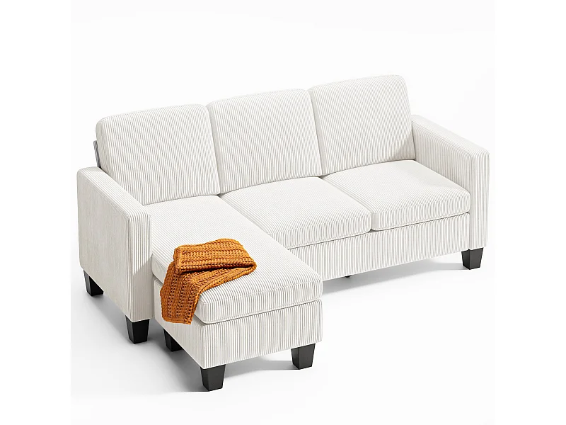 Canapé D’angle 3 Places Canapé modulable Velours Côtelé Beige