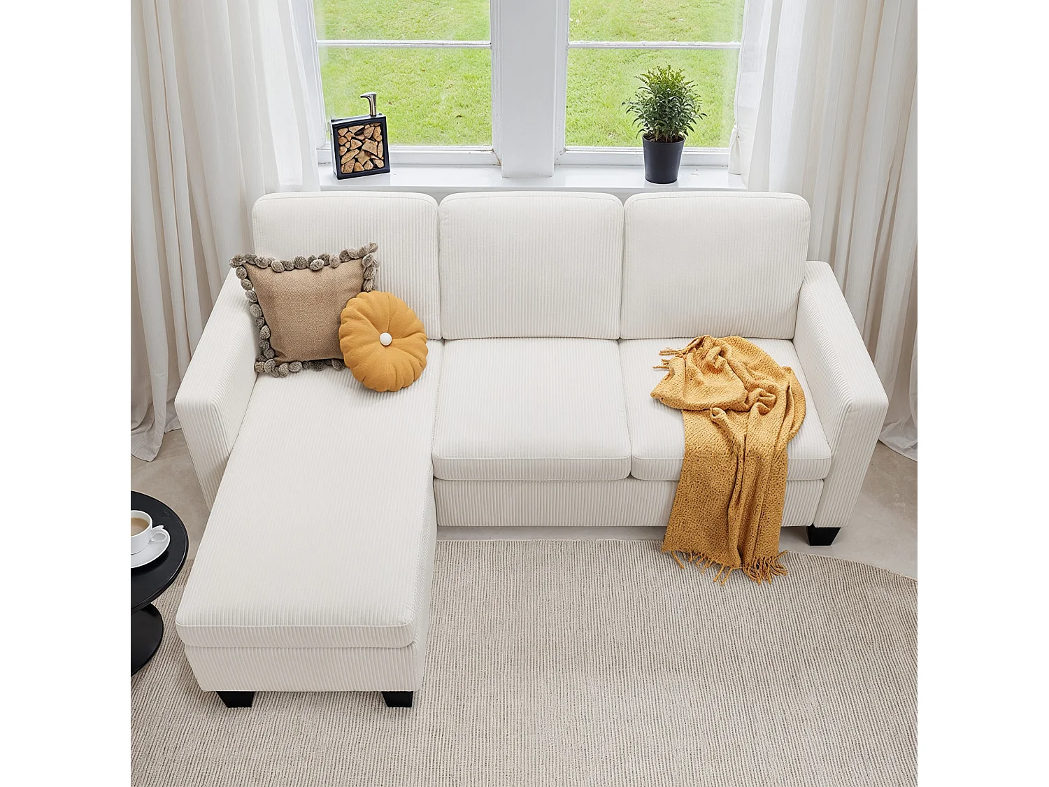 Canapé D’angle 3 Places Canapé modulable Velours Côtelé Beige