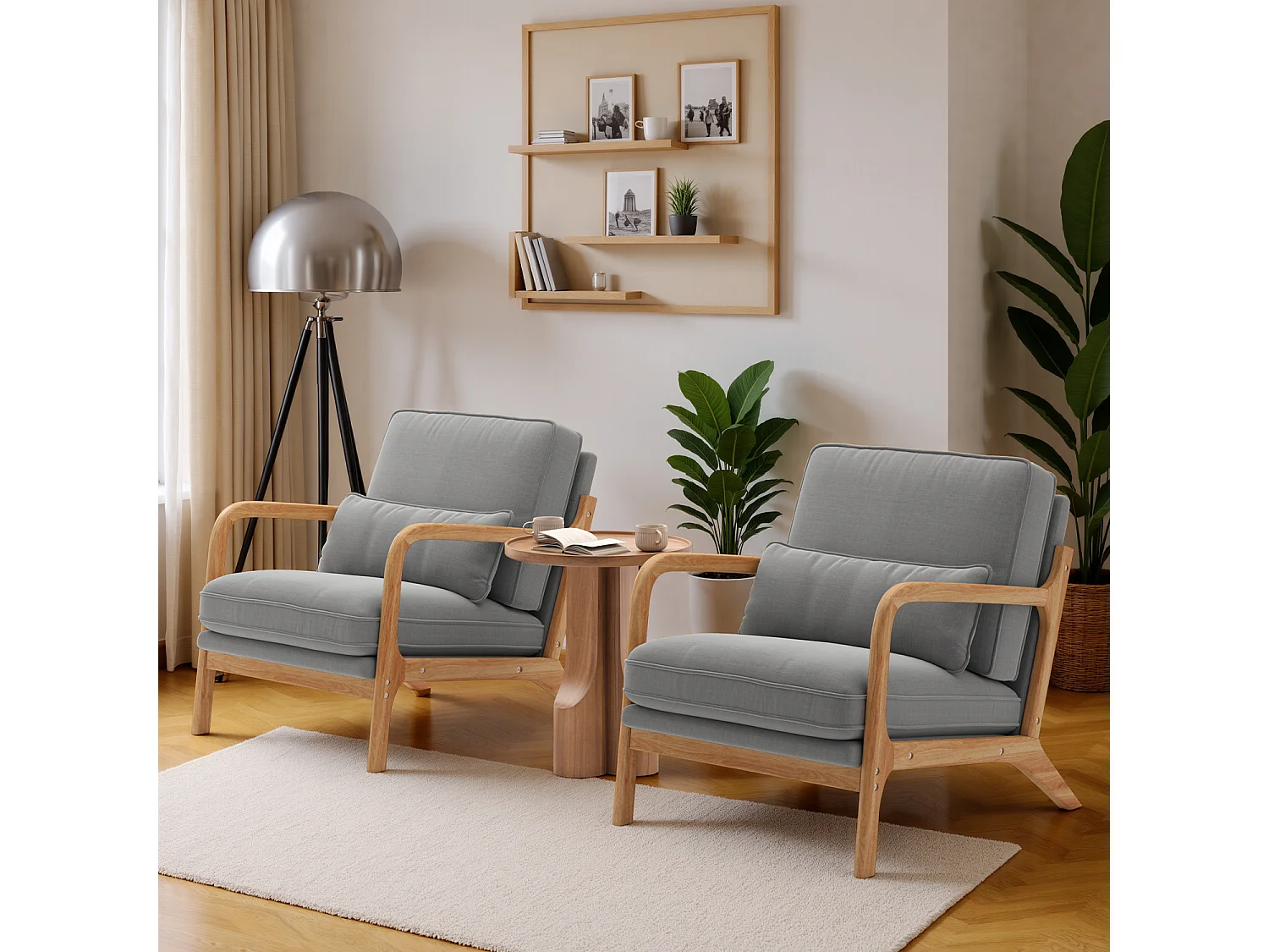 Bealife Fauteuil Tissu en Lin 65 x 82 x 75 cm Gris