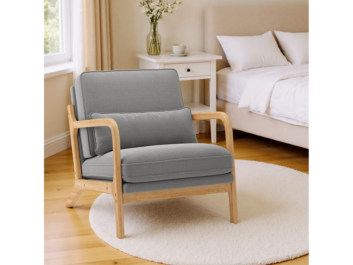 Bealife Fauteuil Tissu en Lin 65 x 82 x 75 cm Gris