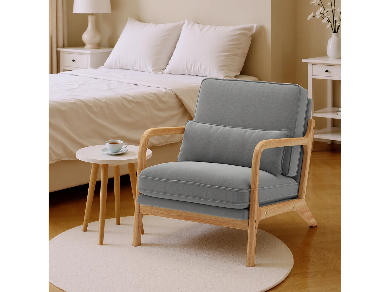 Bealife Fauteuil Tissu en Lin 65 x 82 x 75 cm Gris