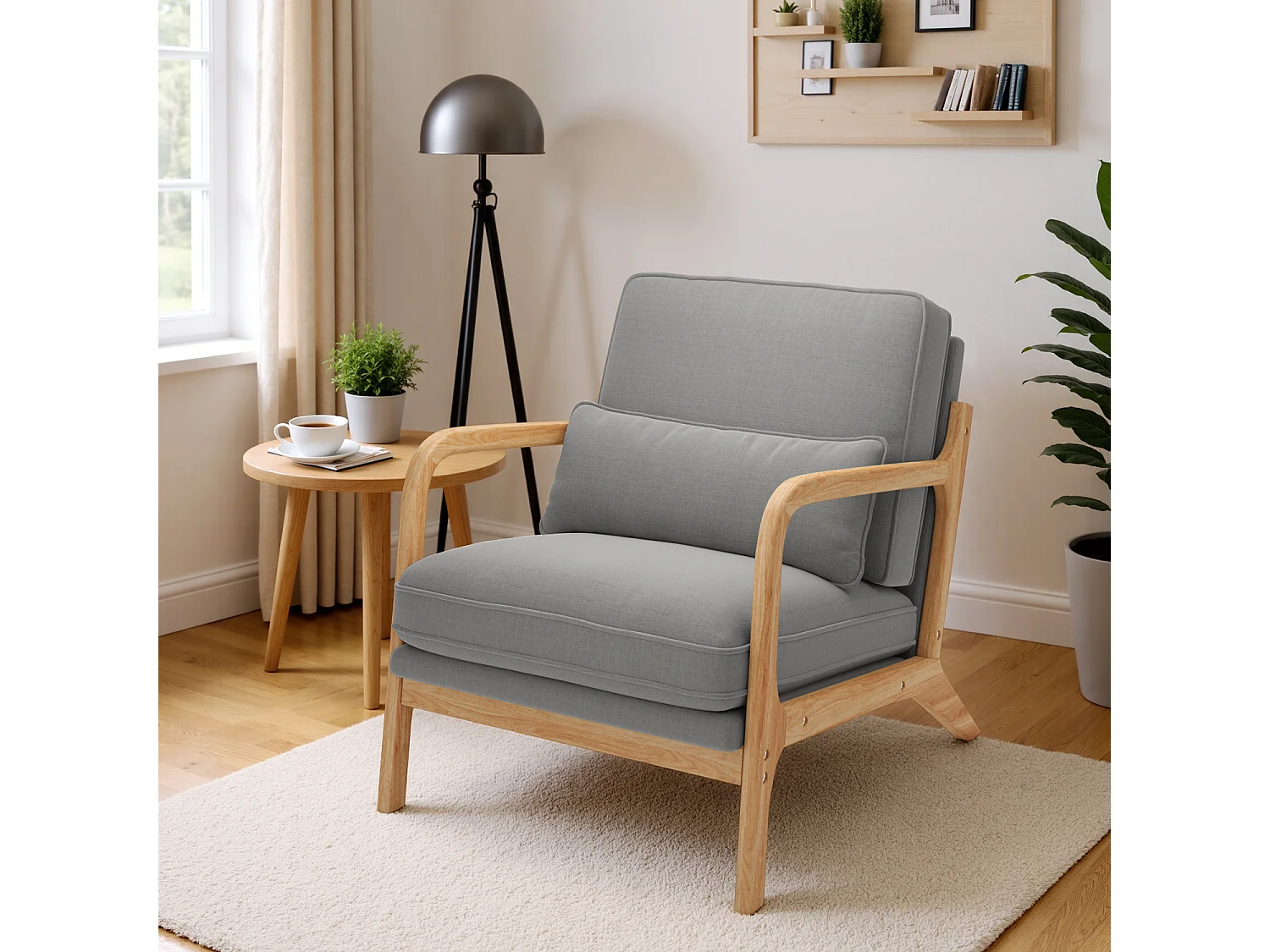 Bealife Fauteuil Tissu en Lin 65 x 82 x 75 cm Gris