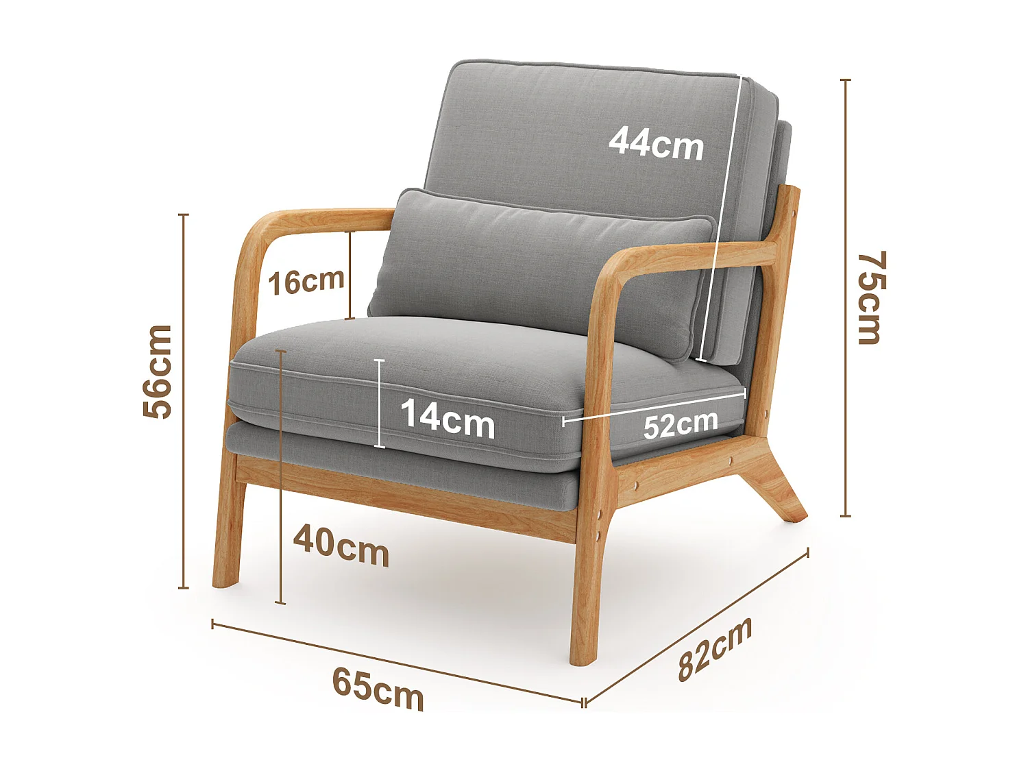 Bealife Fauteuil Tissu en Lin 65 x 82 x 75 cm Gris