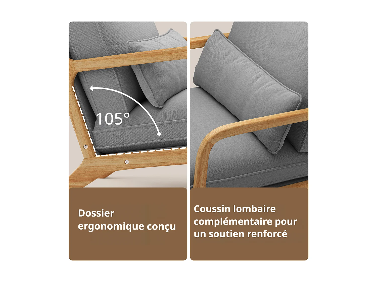 Bealife Fauteuil Tissu en Lin 65 x 82 x 75 cm Gris