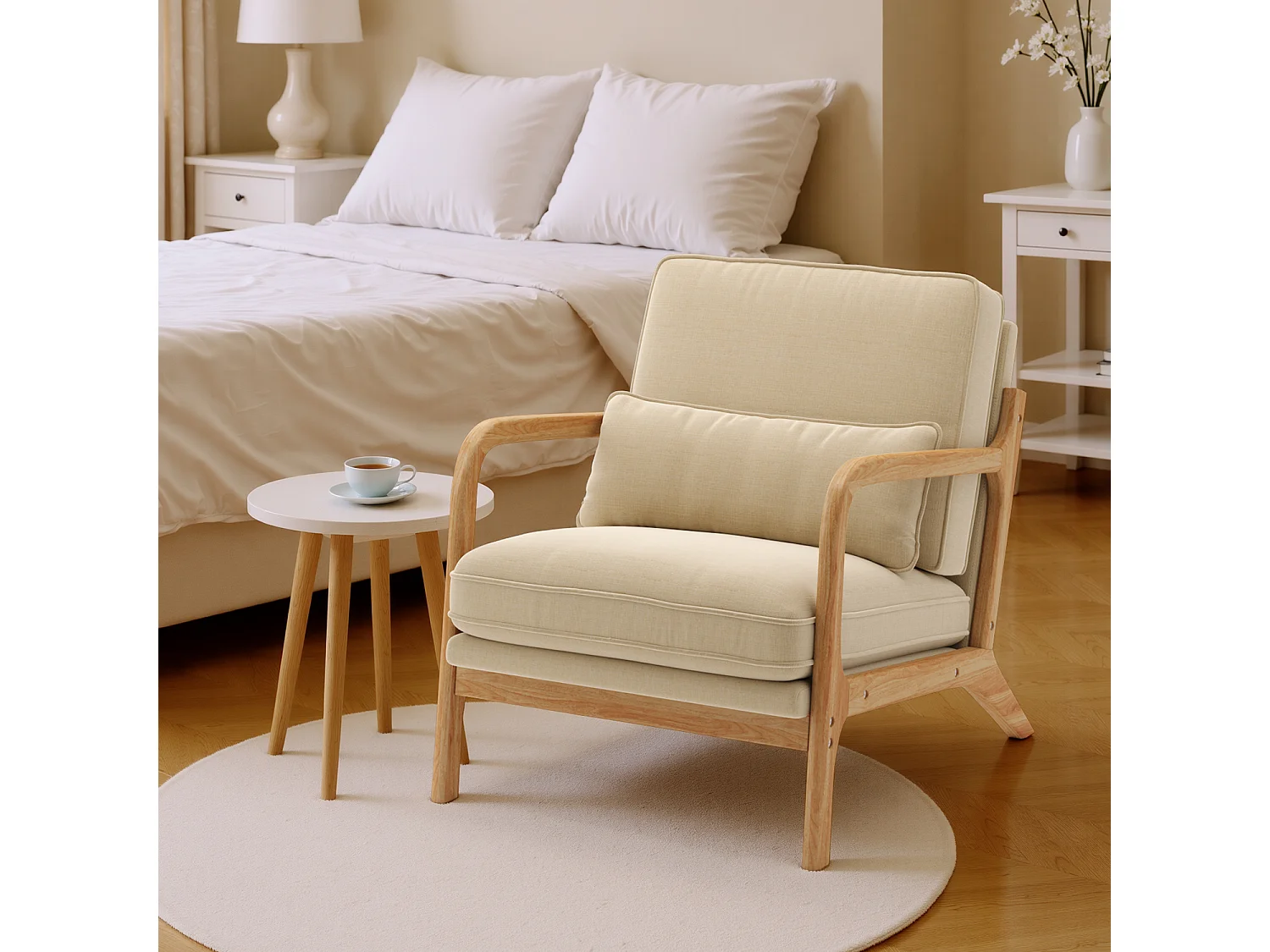 Bealife Fauteuil Tissu en Lin 65 x 82 x 75 cm Beige