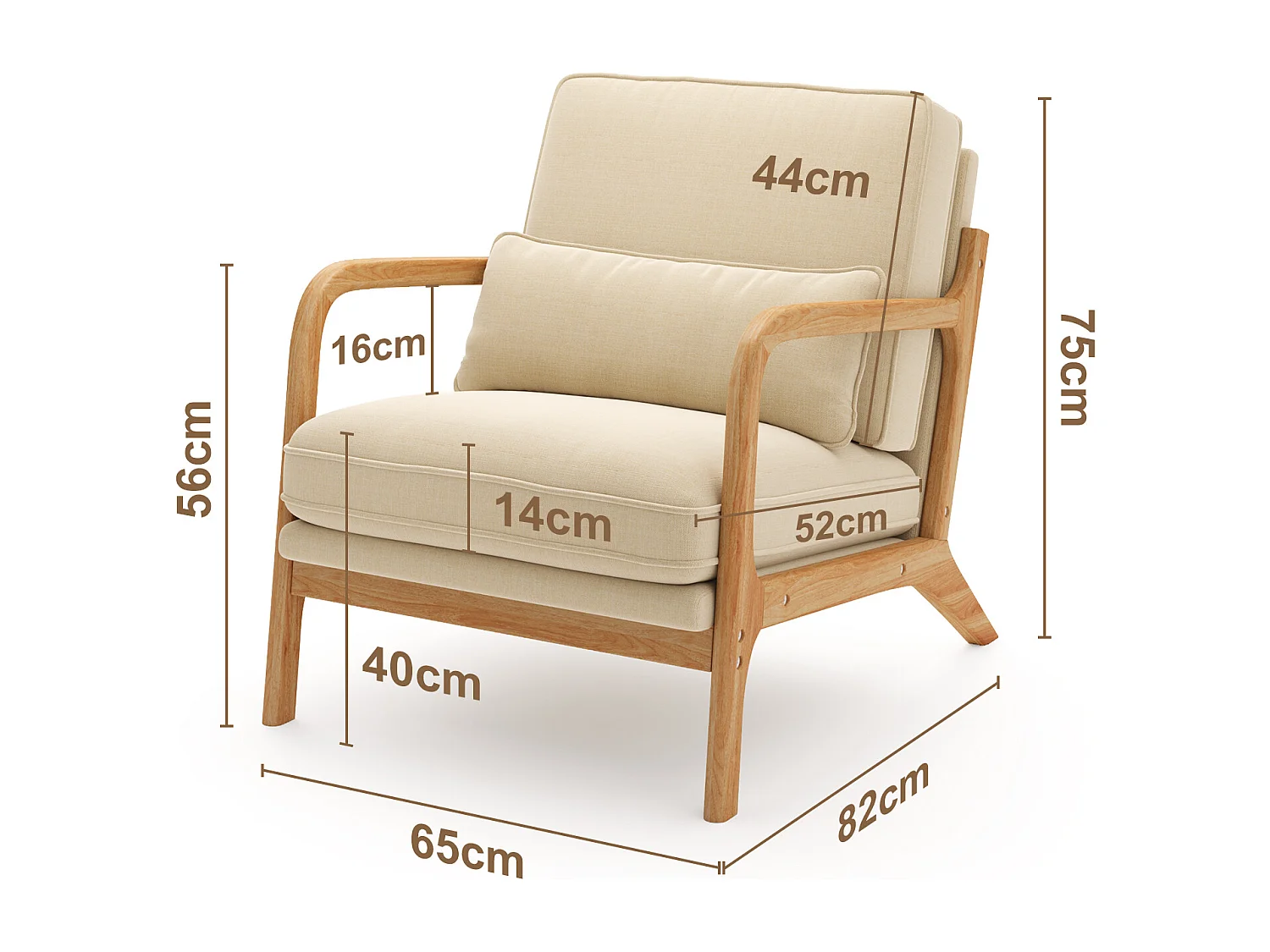 Bealife Fauteuil Tissu en Lin 65 x 82 x 75 cm Beige