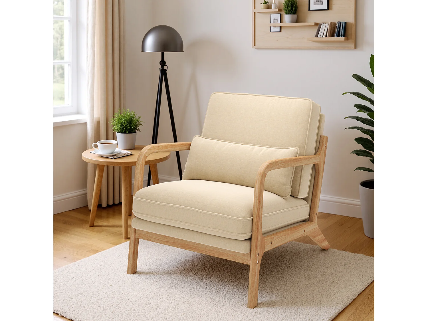 Bealife Fauteuil Tissu en Lin 65 x 82 x 75 cm Beige