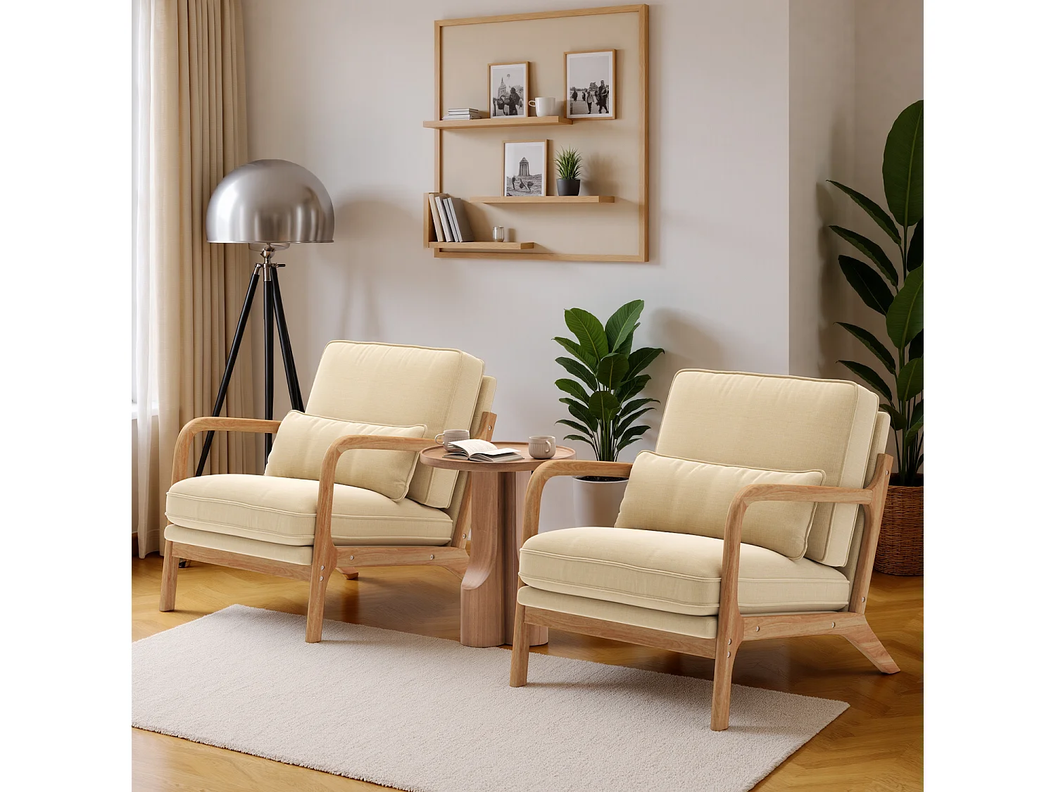 Bealife Fauteuil Tissu en Lin 65 x 82 x 75 cm Beige