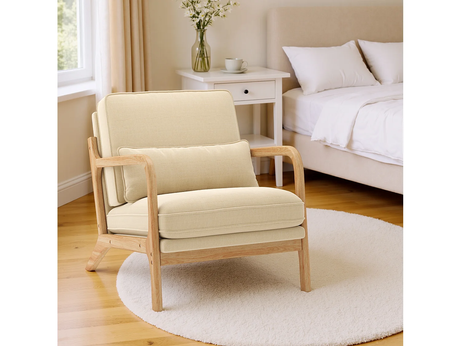 Bealife Fauteuil Tissu en Lin 65 x 82 x 75 cm Beige