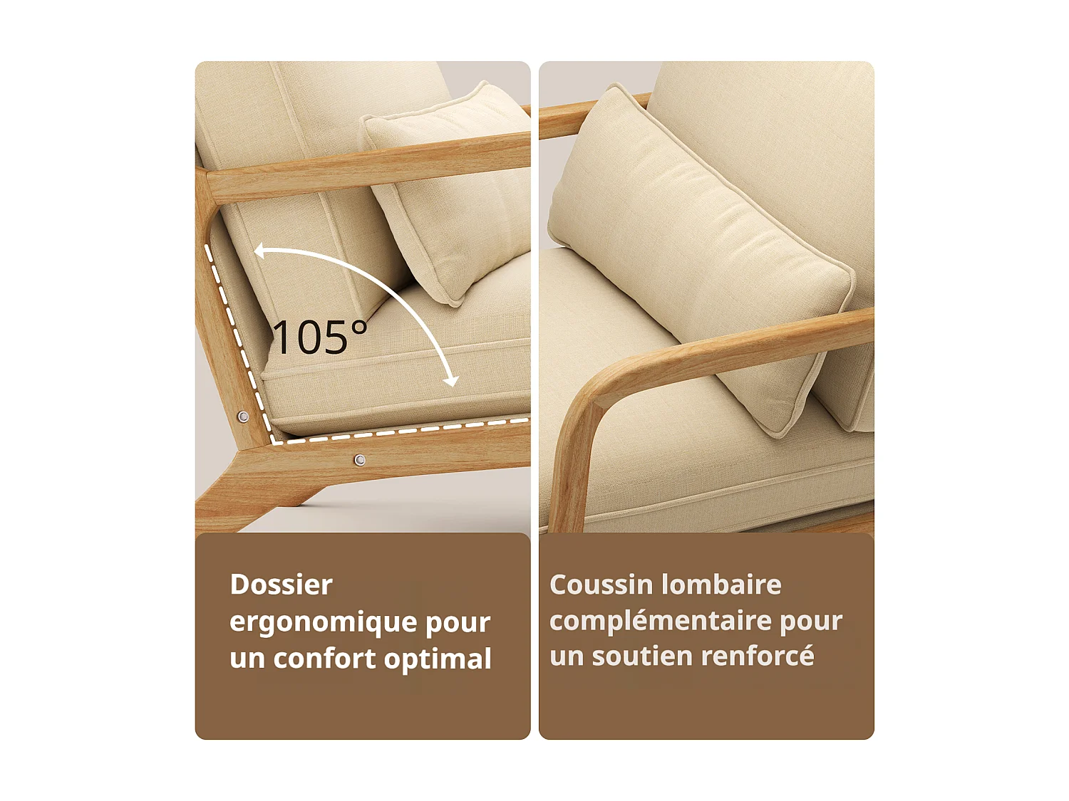 Bealife Fauteuil Tissu en Lin 65 x 82 x 75 cm Beige