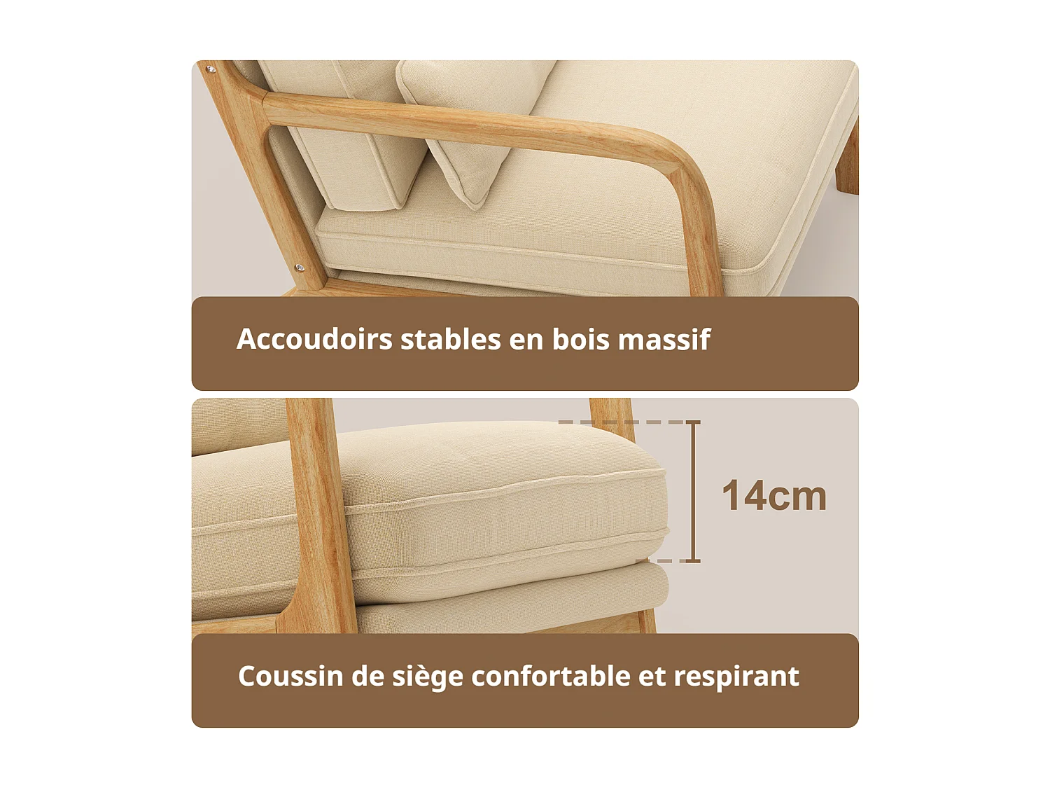 Bealife Fauteuil Tissu en Lin 65 x 82 x 75 cm Beige