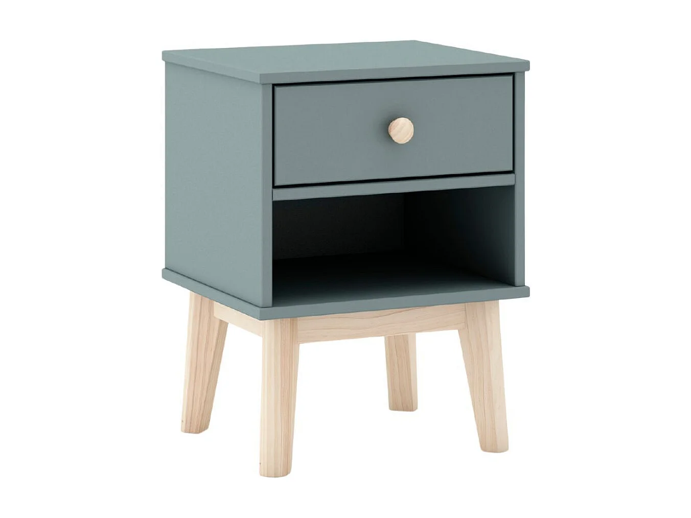 Chevet 1 tiroir et 1 niche en pin massif et MDF laqué vert kaki et naturel - KAINA