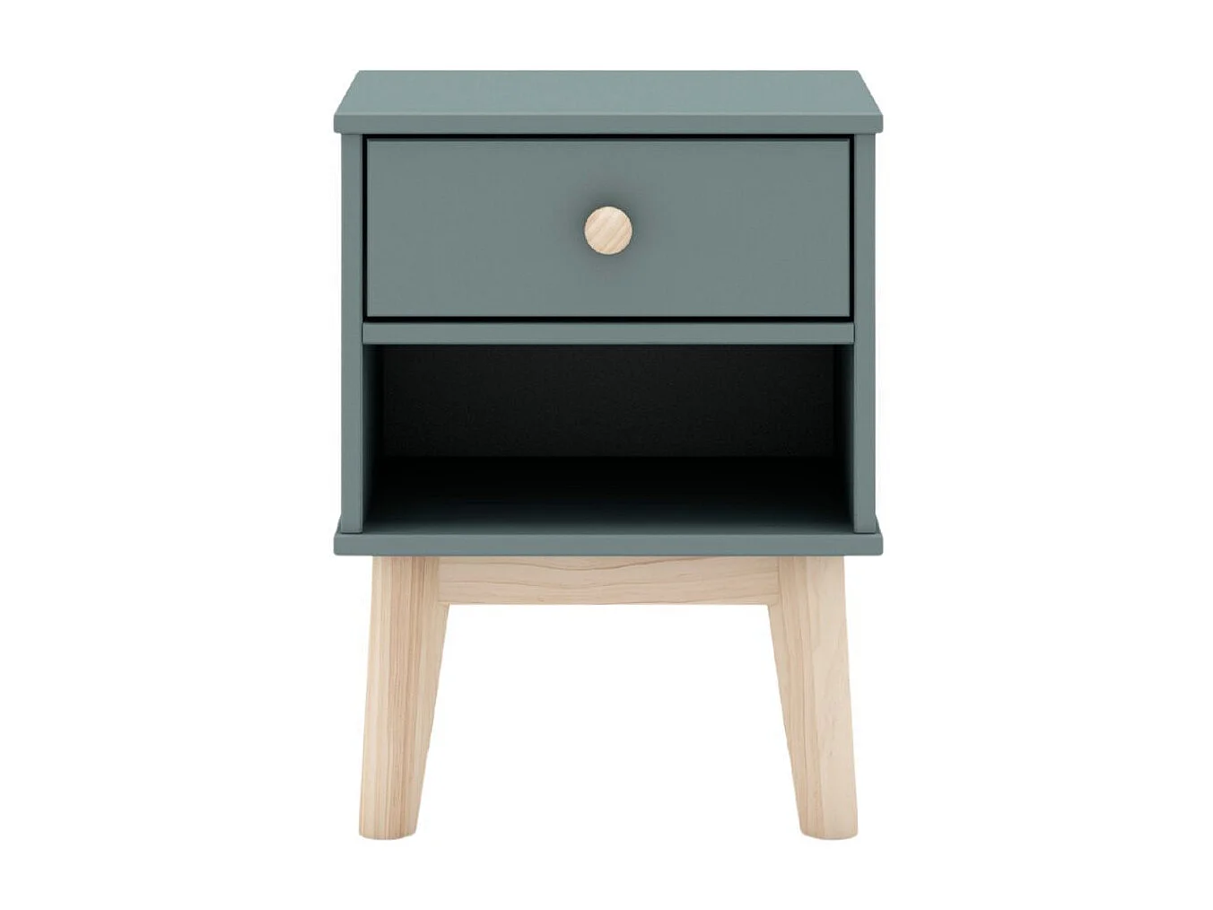 Chevet 1 tiroir et 1 niche en pin massif et MDF laqué vert kaki et naturel - KAINA