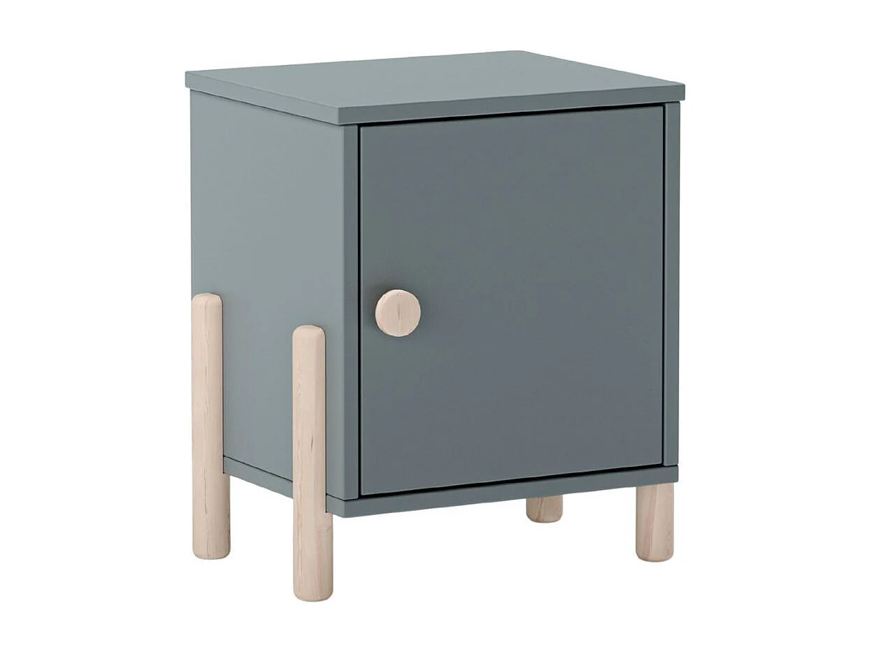 Chevet 1 porte en MDF et pin massif laqué vert kaki pieds en pin naturel - ENORA