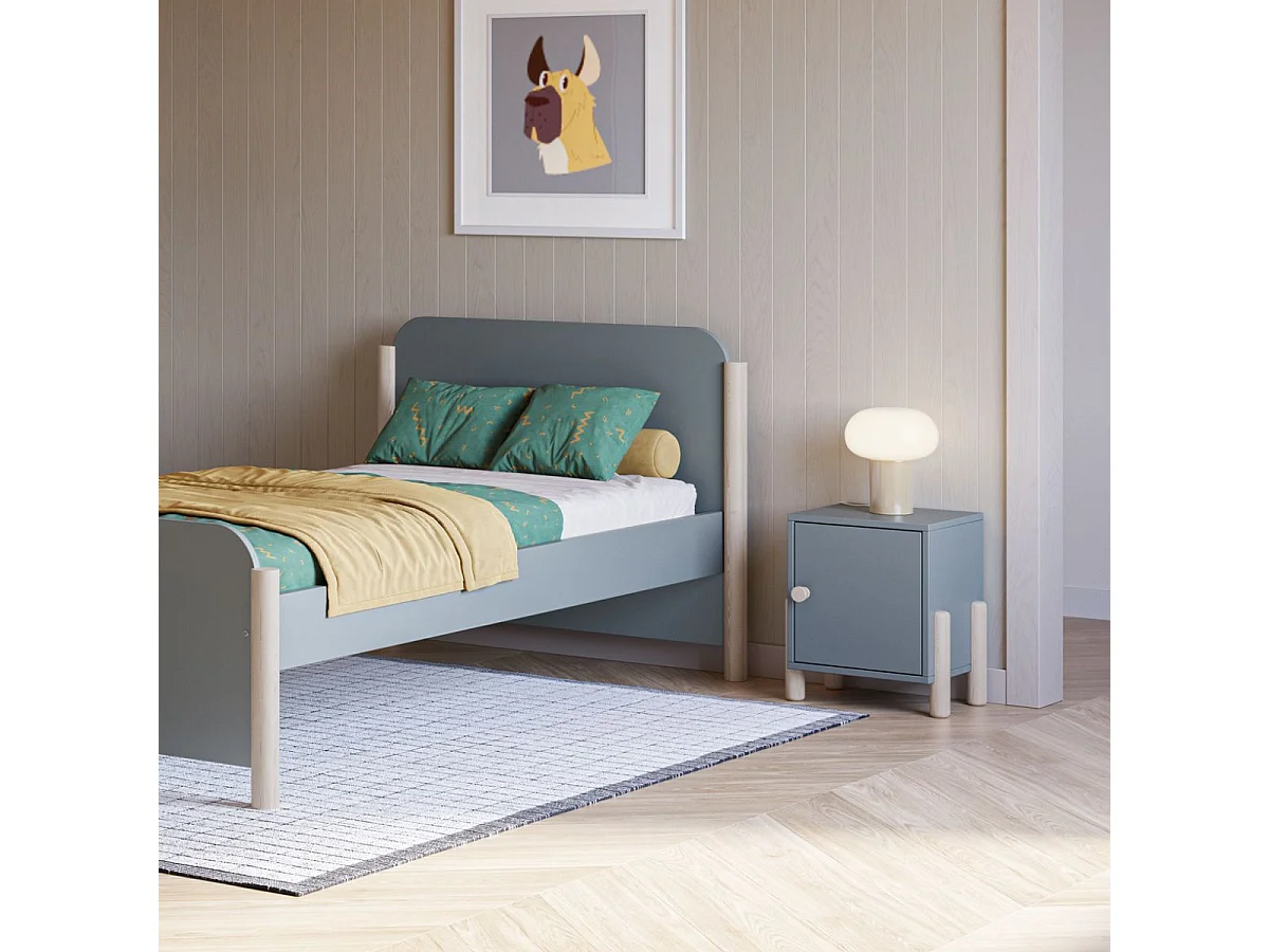 Chevet 1 porte en MDF et pin massif laqué vert kaki pieds en pin naturel - ENORA