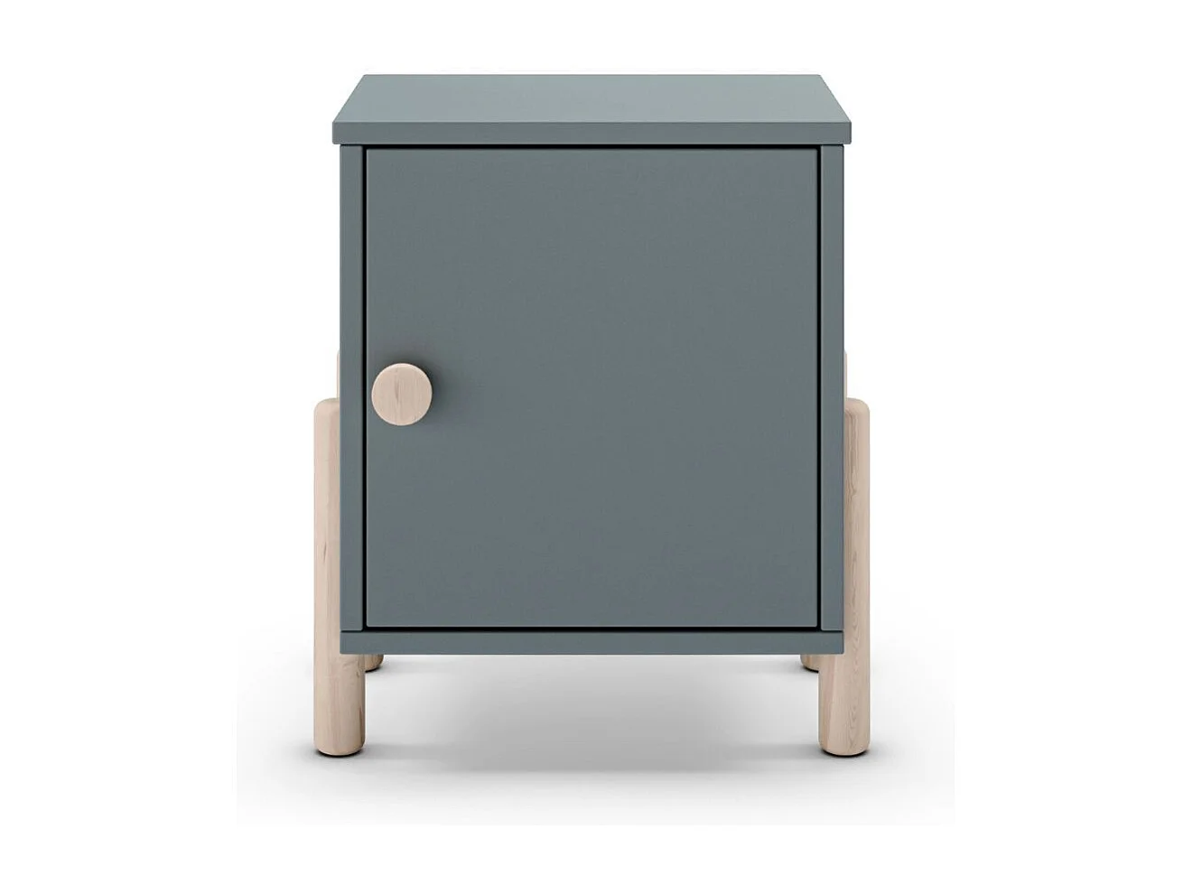 Chevet 1 porte en MDF et pin massif laqué vert kaki pieds en pin naturel - ENORA