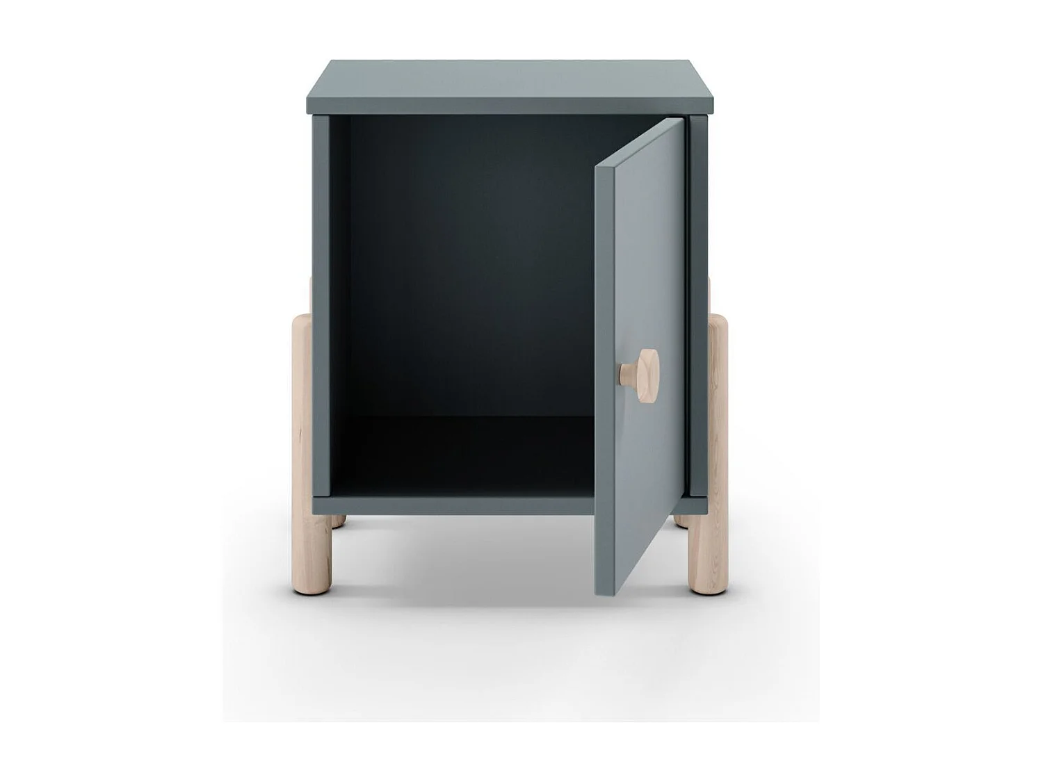 Chevet 1 porte en MDF et pin massif laqué vert kaki pieds en pin naturel - ENORA