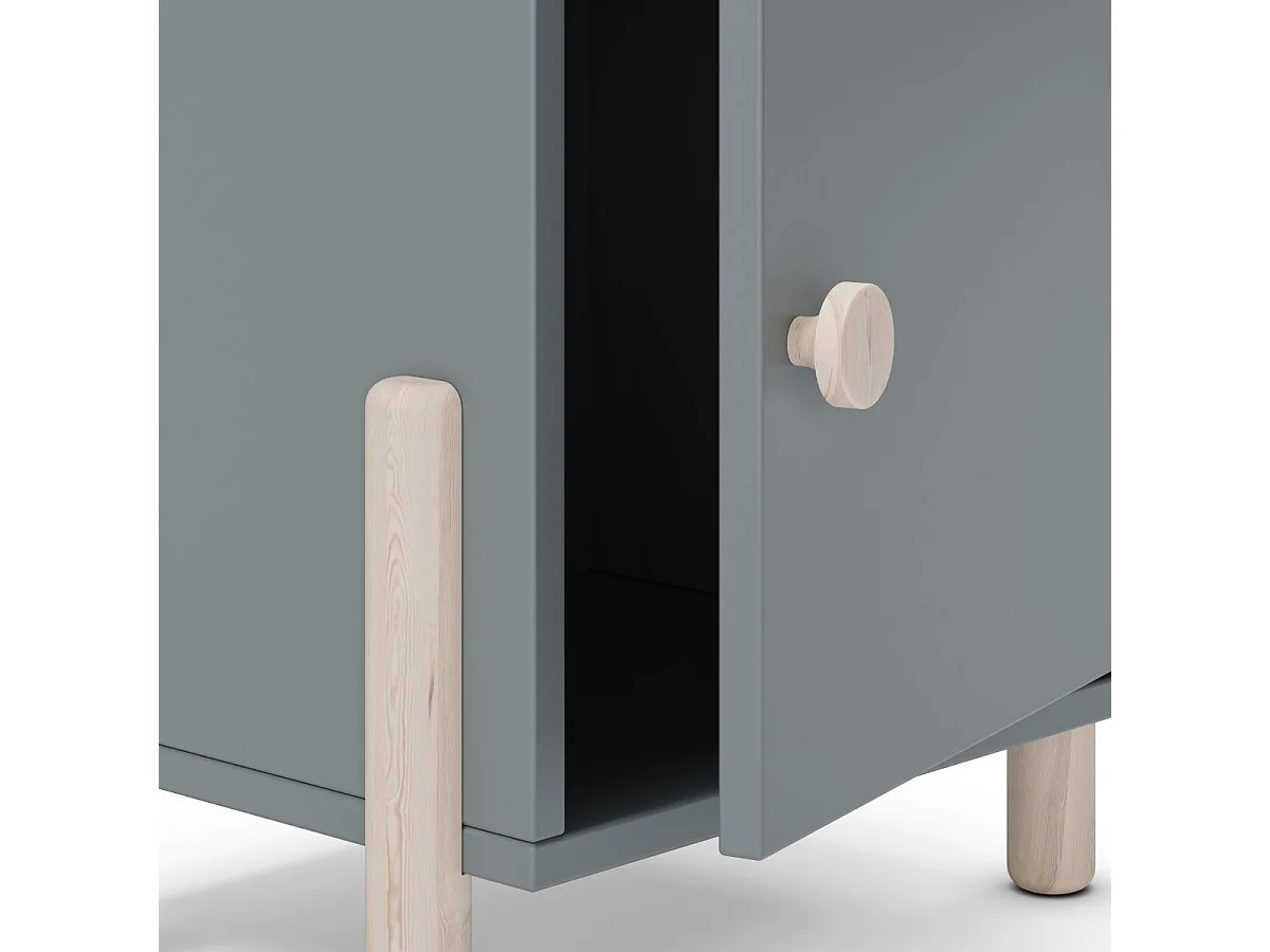 Chevet 1 porte en MDF et pin massif laqué vert kaki pieds en pin naturel - ENORA