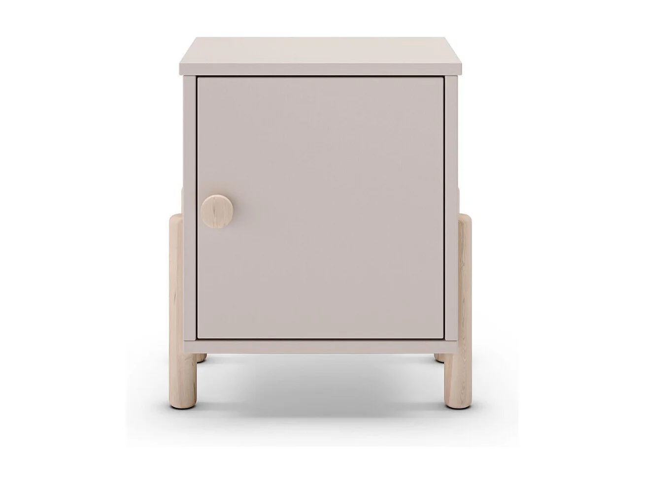 Chevet 1 porte en MDF et pin massif laqué crème pieds en pin naturel - ENORA
