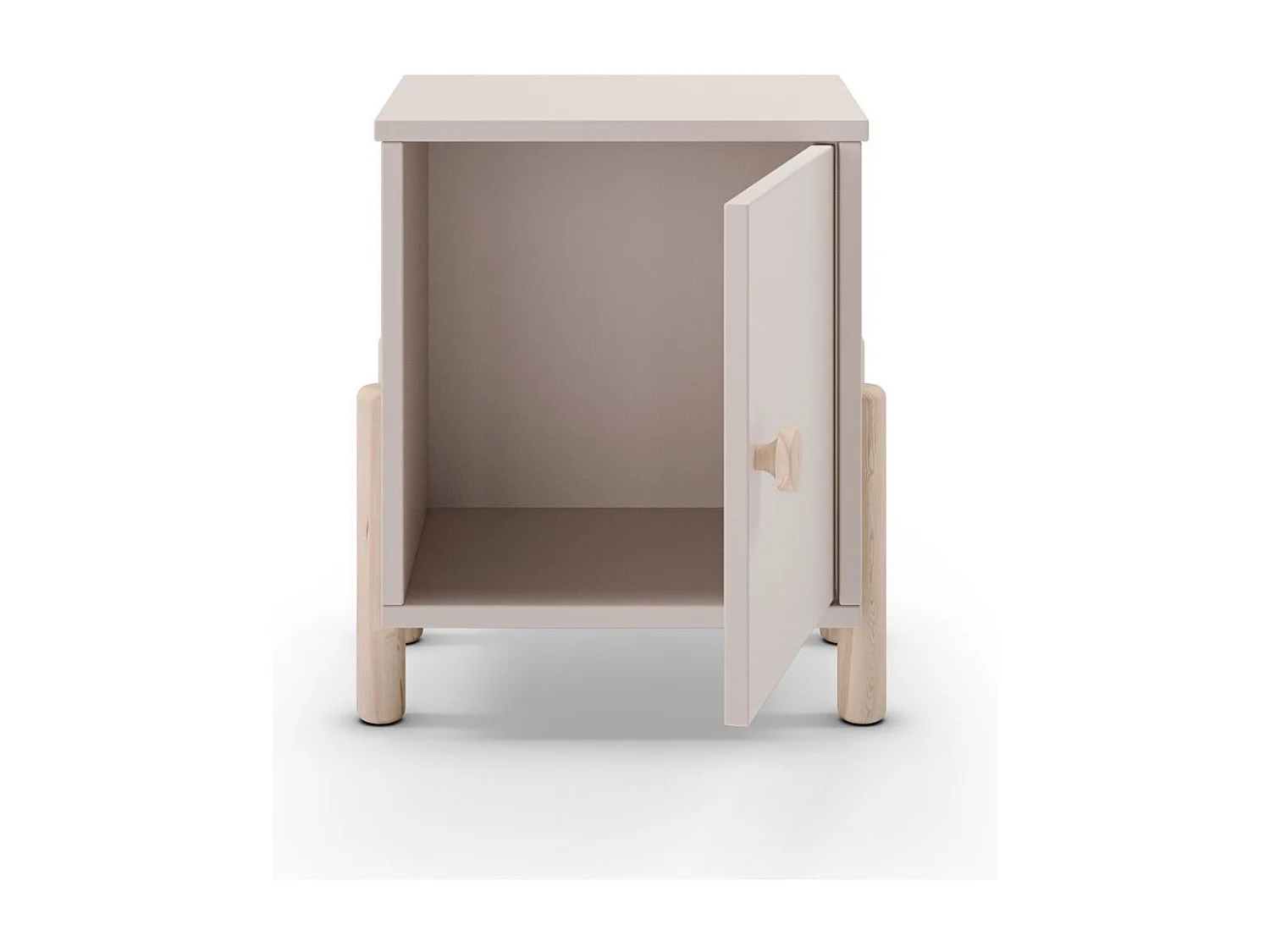 Chevet 1 porte en MDF et pin massif laqué crème pieds en pin naturel - ENORA