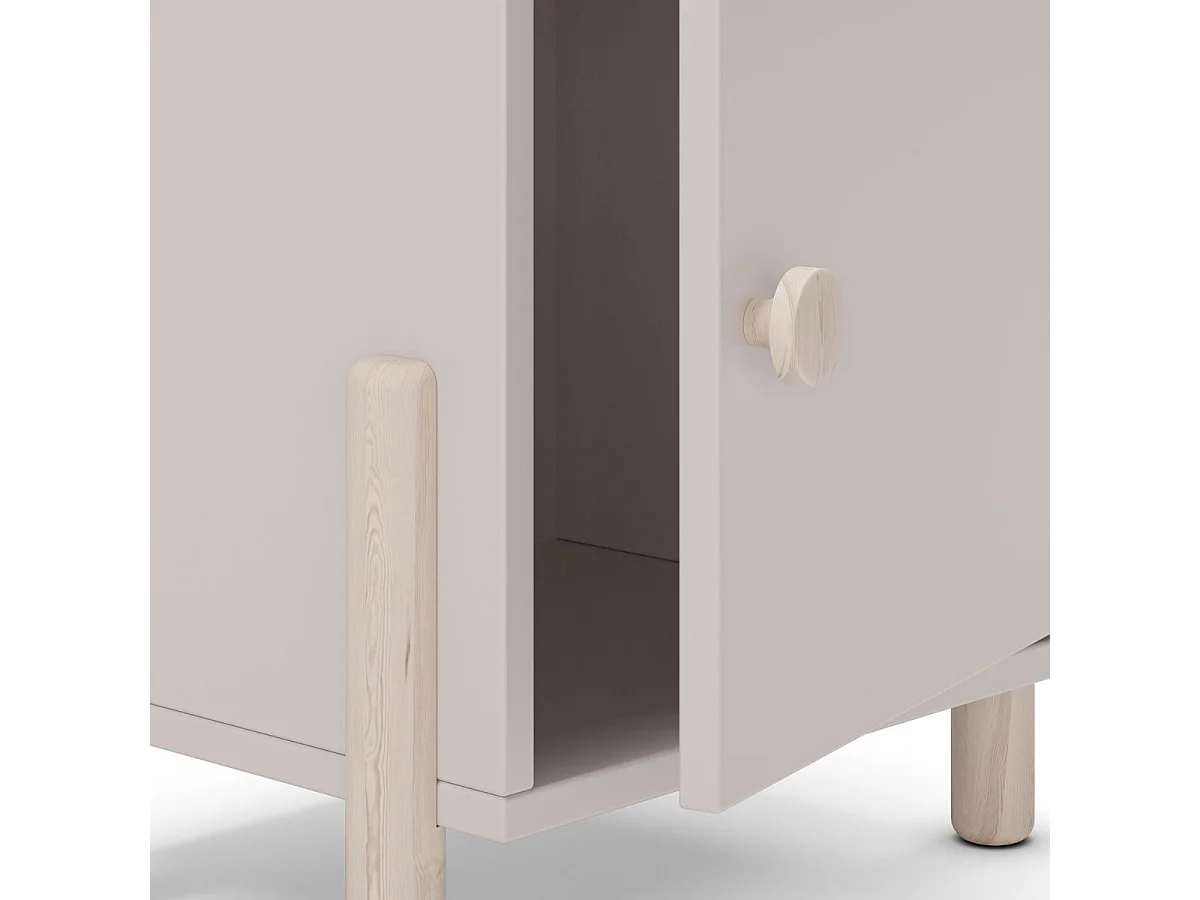 Chevet 1 porte en MDF et pin massif laqué crème pieds en pin naturel - ENORA