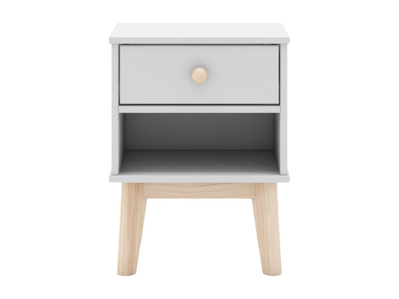 Chevet 1 tiroir et 1 niche en pin massif et MDF laqué blanc et naturel - KAINA