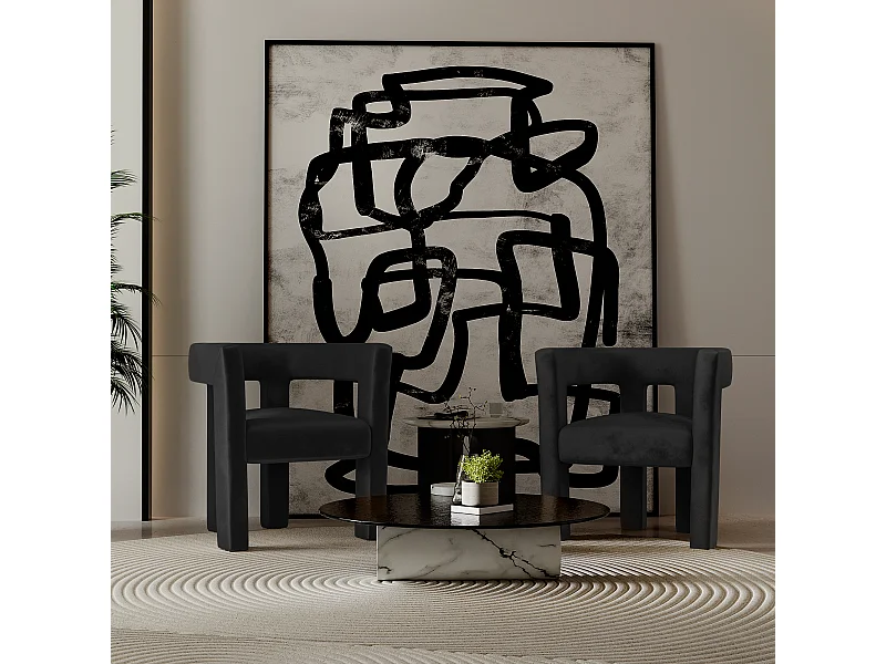 Lot de 2 fauteuils de salle à manger velours lisse noir ALYA