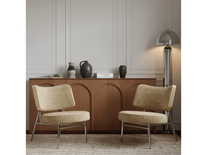 Lot de 2 fauteuils velours tramé taupe IGGY