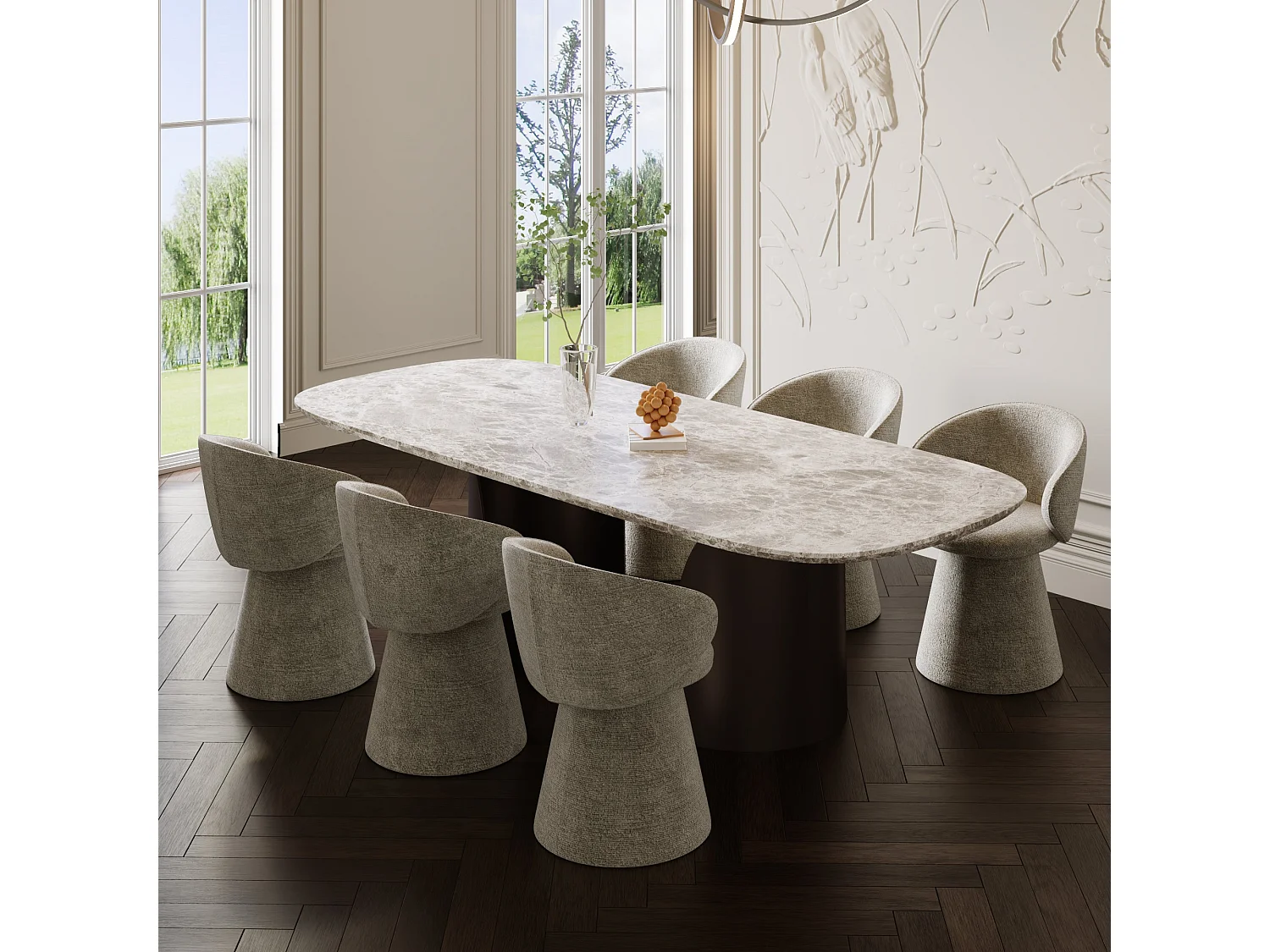 Lot de 2 fauteuils rotatif 180° velours texturé taupe FLARE