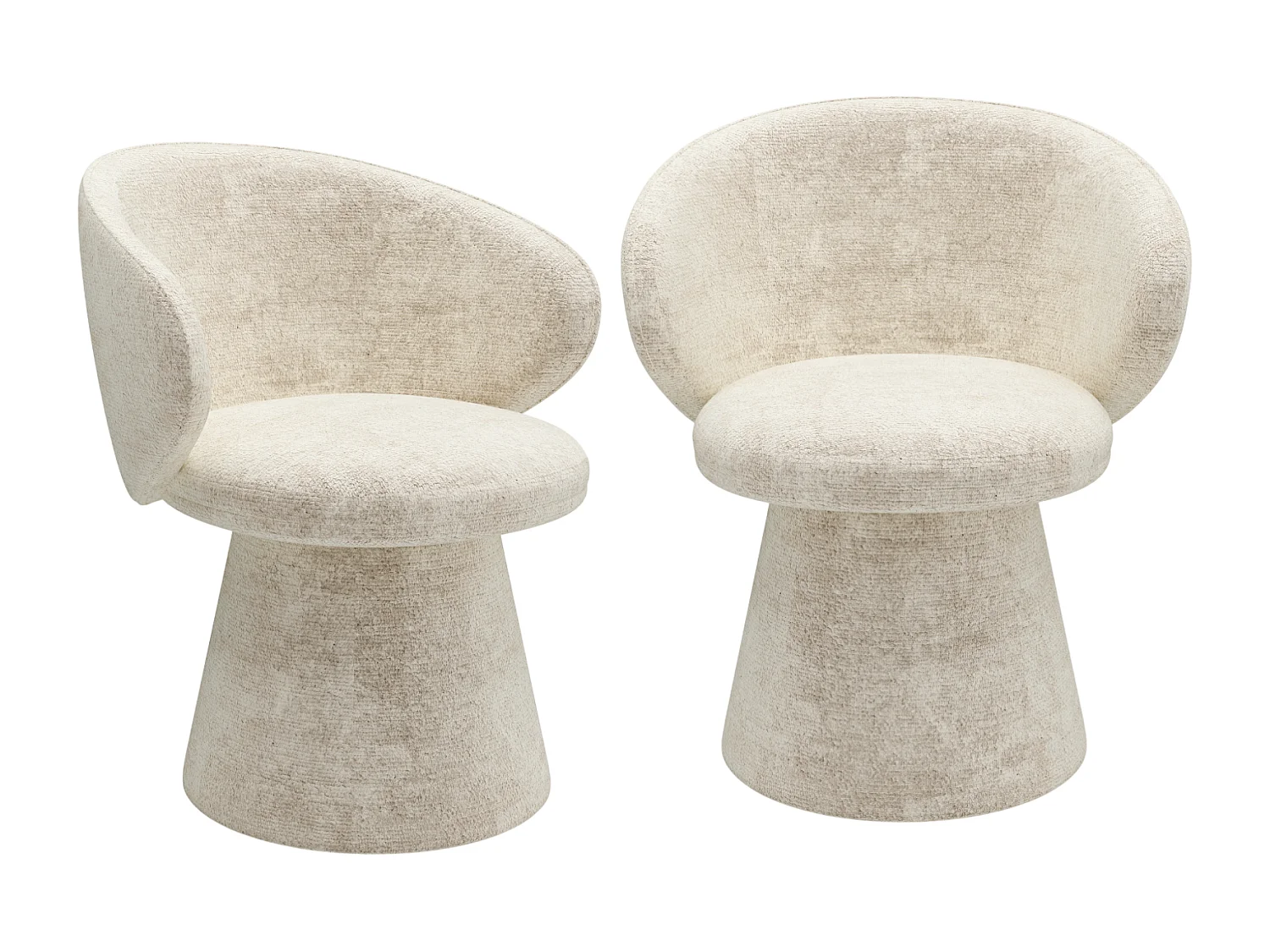 Lot de 2 fauteuils rotatif 180° velours texturé crème FLARE