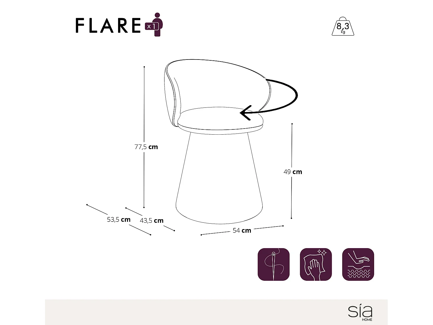 Lot de 2 fauteuils rotatif 180° velours texturé crème FLARE