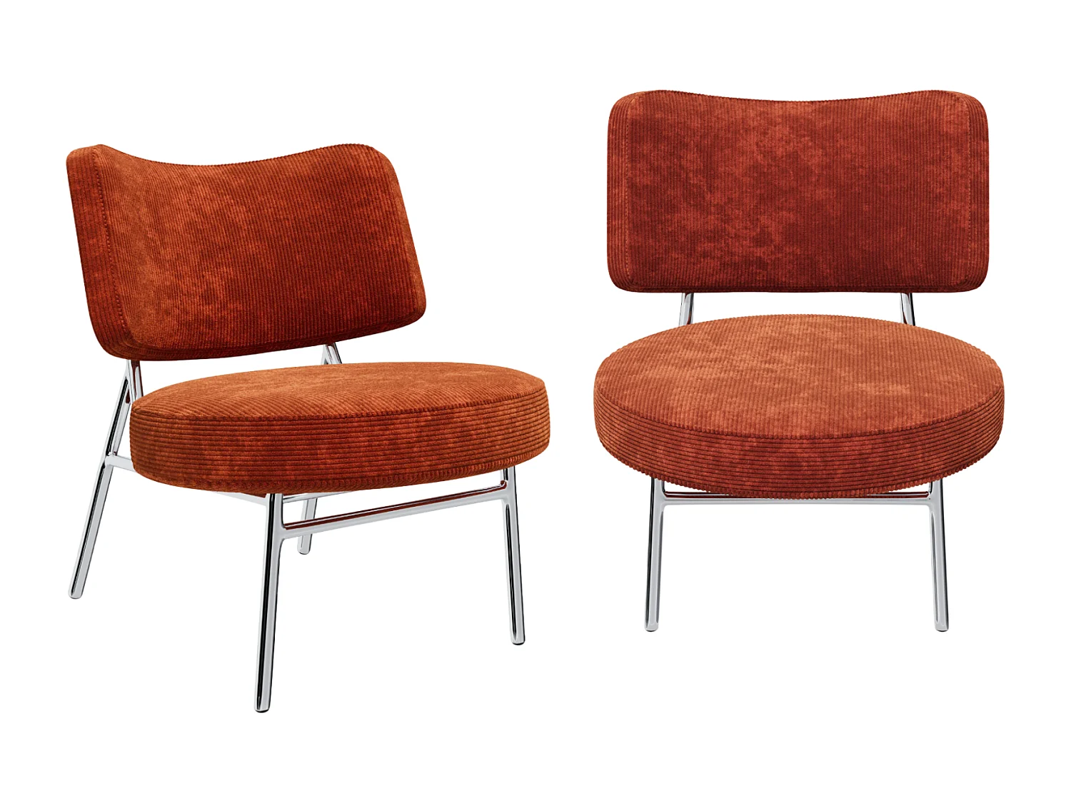 Lot de 2 fauteuils velours côtelé orange rétro IGGY