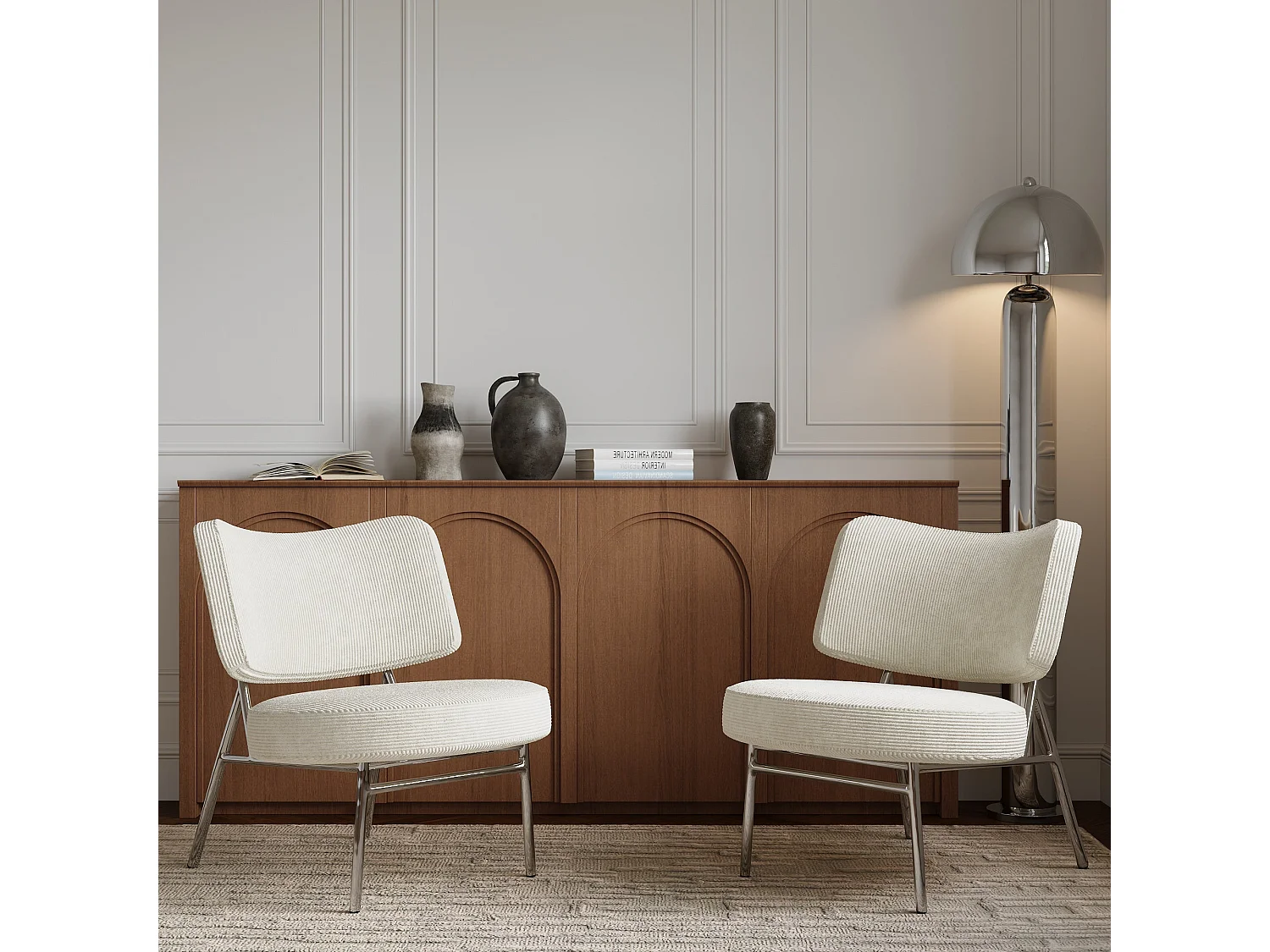 Lot de 2 fauteuils velours côtelé écru IGGY