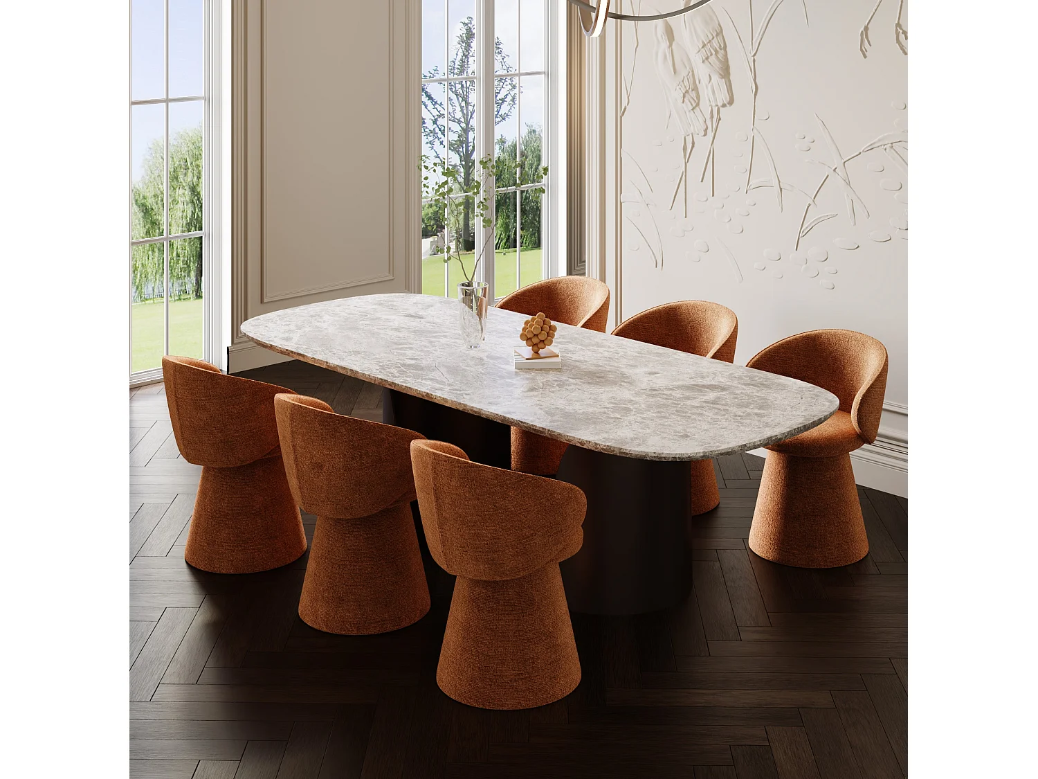 Lot de 2 fauteuils rotatif 180° velours texturé terracotta FLARE