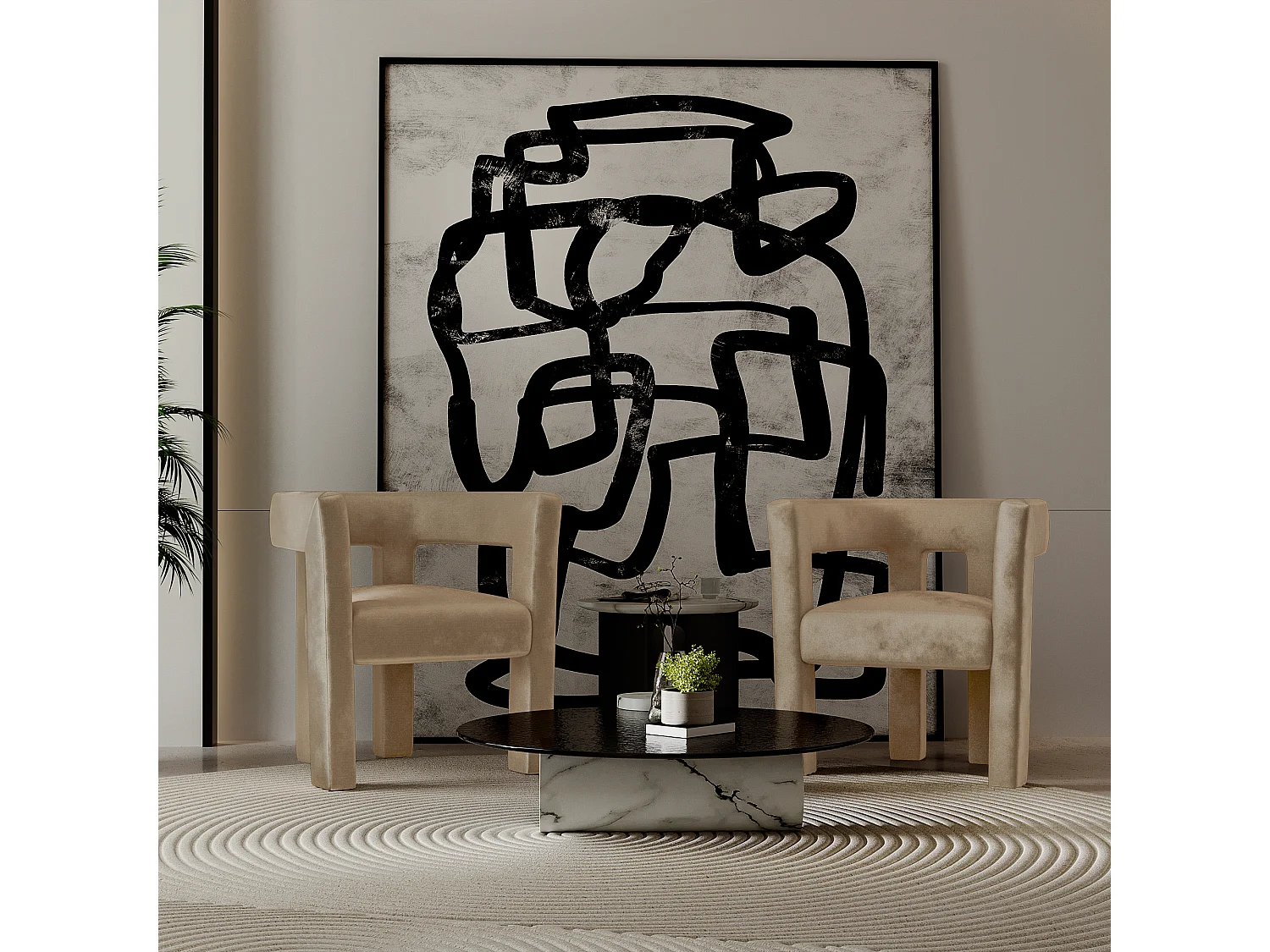 Lot de 2 fauteuils de salle à manger velours lisse beige ALYA