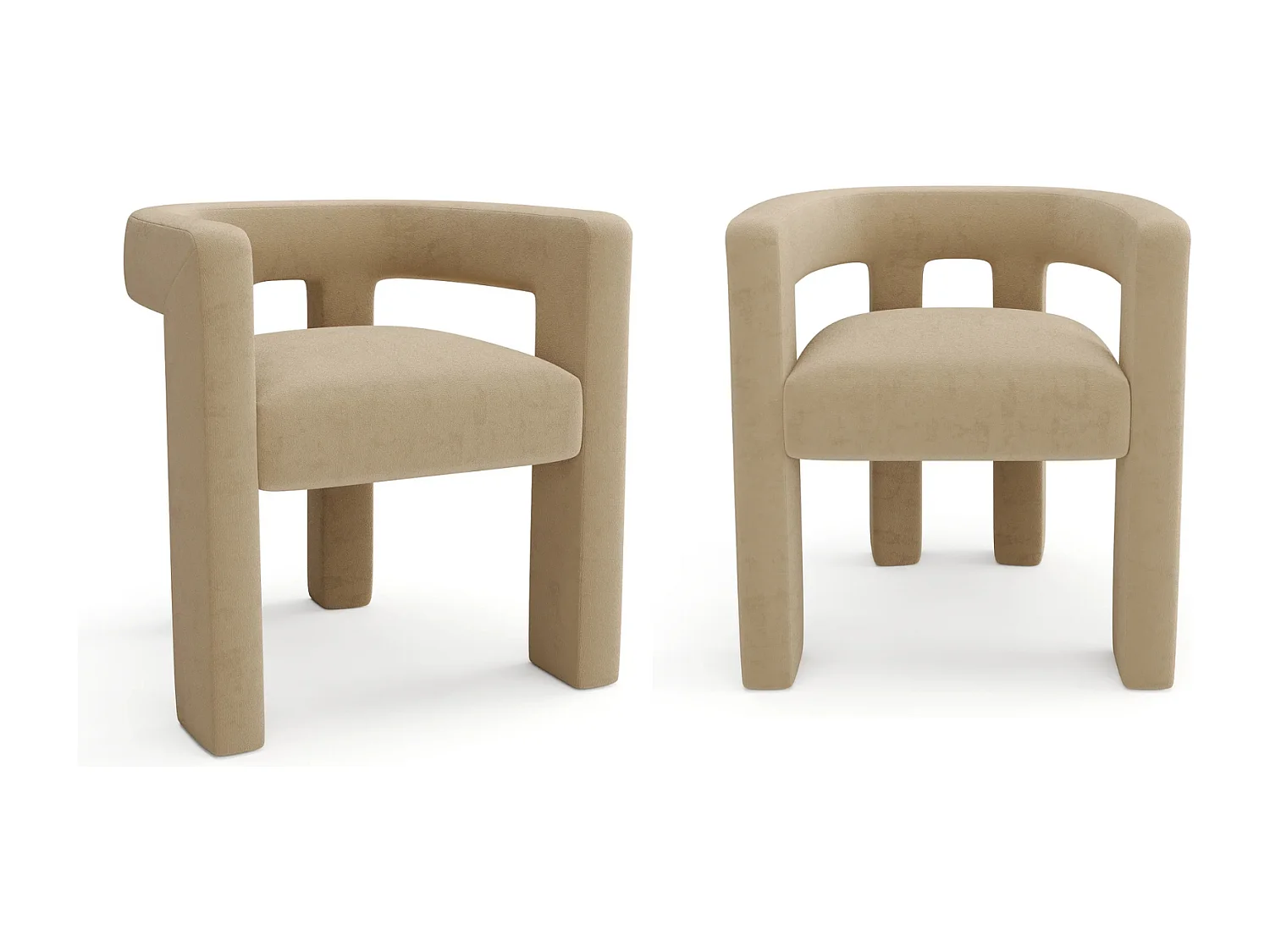 Lot de 2 fauteuils de salle à manger velours lisse beige ALYA
